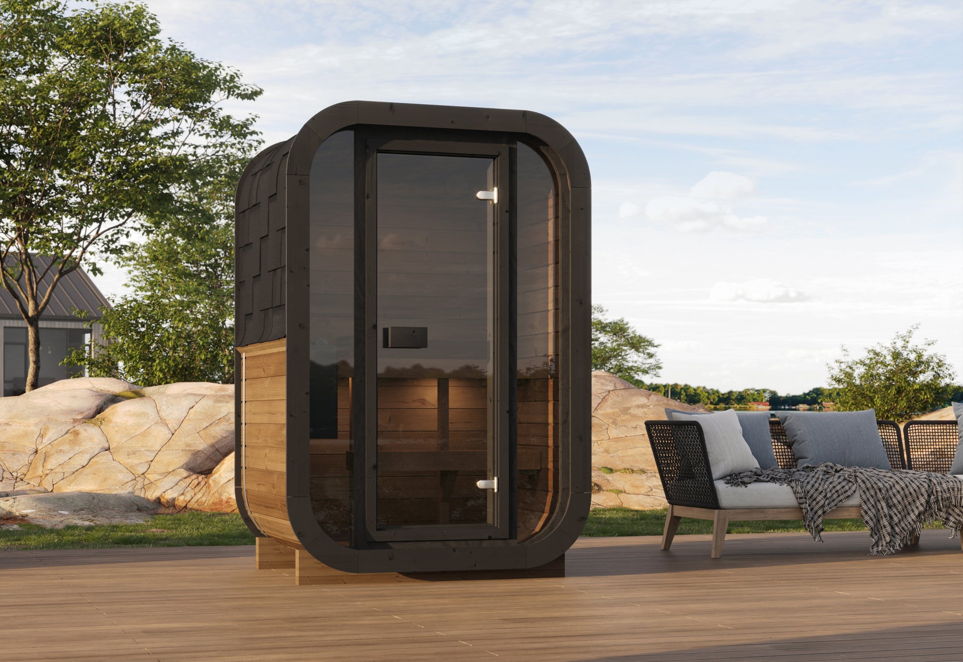 SaunaSupply ULLA Thermowood Outdoor Sauna (painted black on outside) - 2 Person