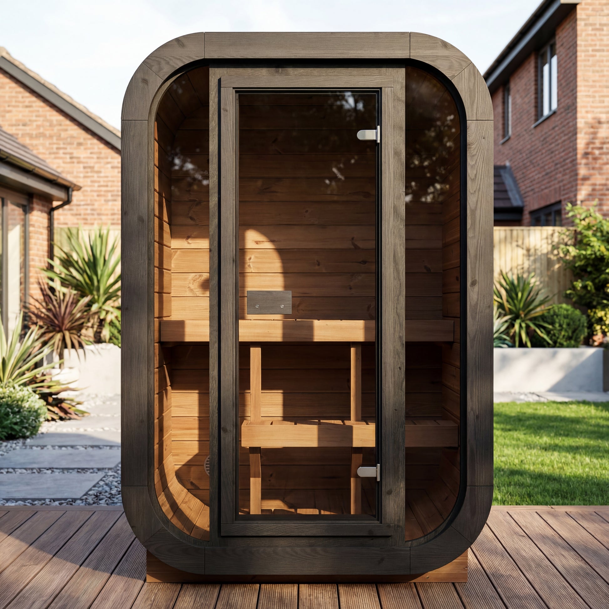 SaunaSupply 2 Person Outdoor Thermowood Cube Sauna - SKOG Compact Original Edition | Includes Heater & Accessories