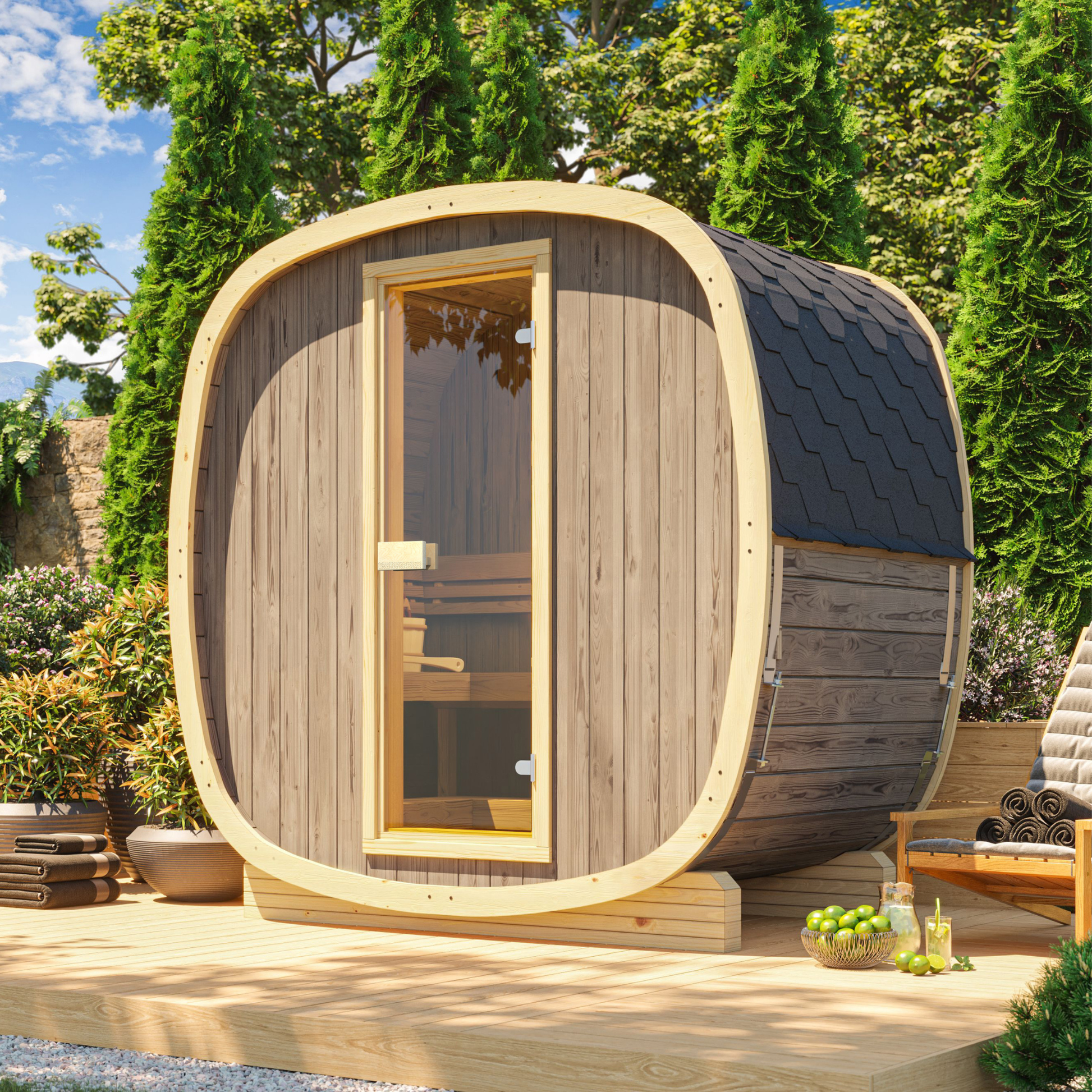 SaunaSupply UKU 130 Thermowood Outdoor Cube Sauna - 3/4 Person