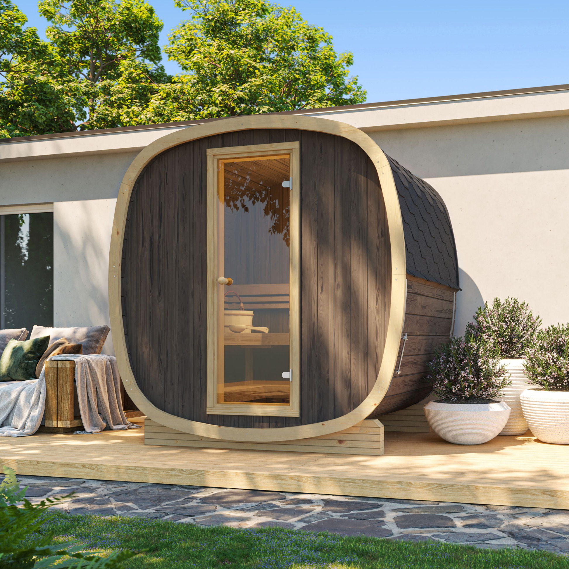 SaunaSupply UKU 160 Thermowood Outdoor Cube Sauna - 3/4 Person