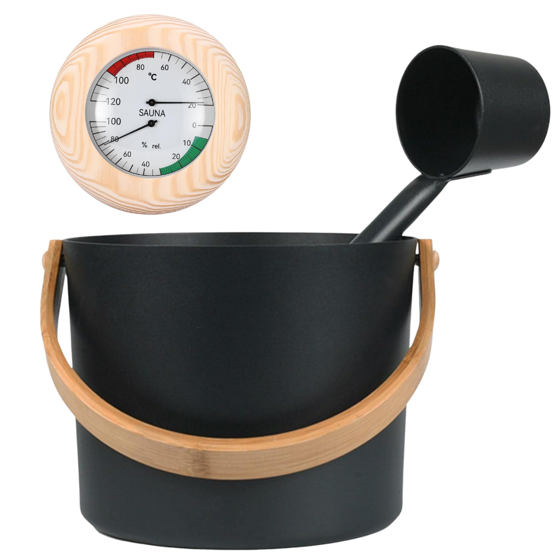 Bucket & Ladle Set + Thermometer (black)