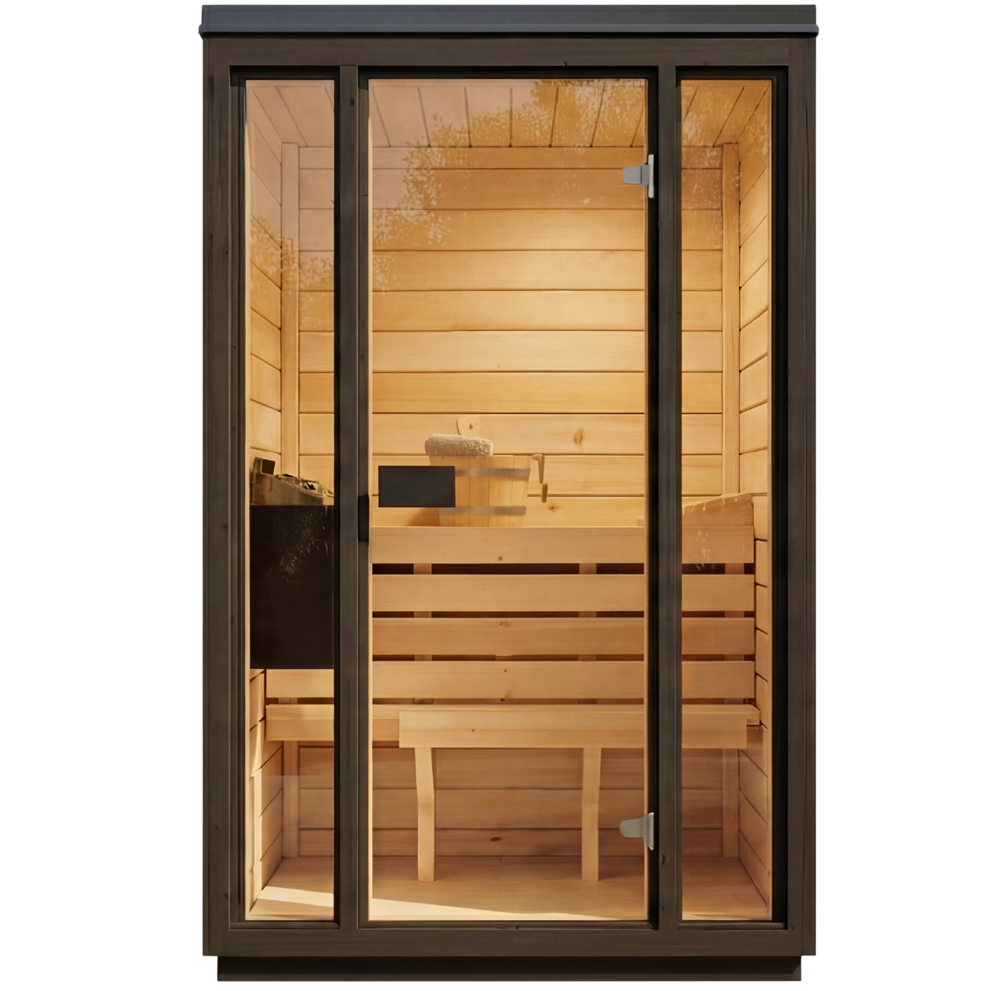 SaunaSupply 1-2 Person Outdoor Thermowood Cube Sauna - ELLA Compact Black Edition | Includes Heater & Accessories