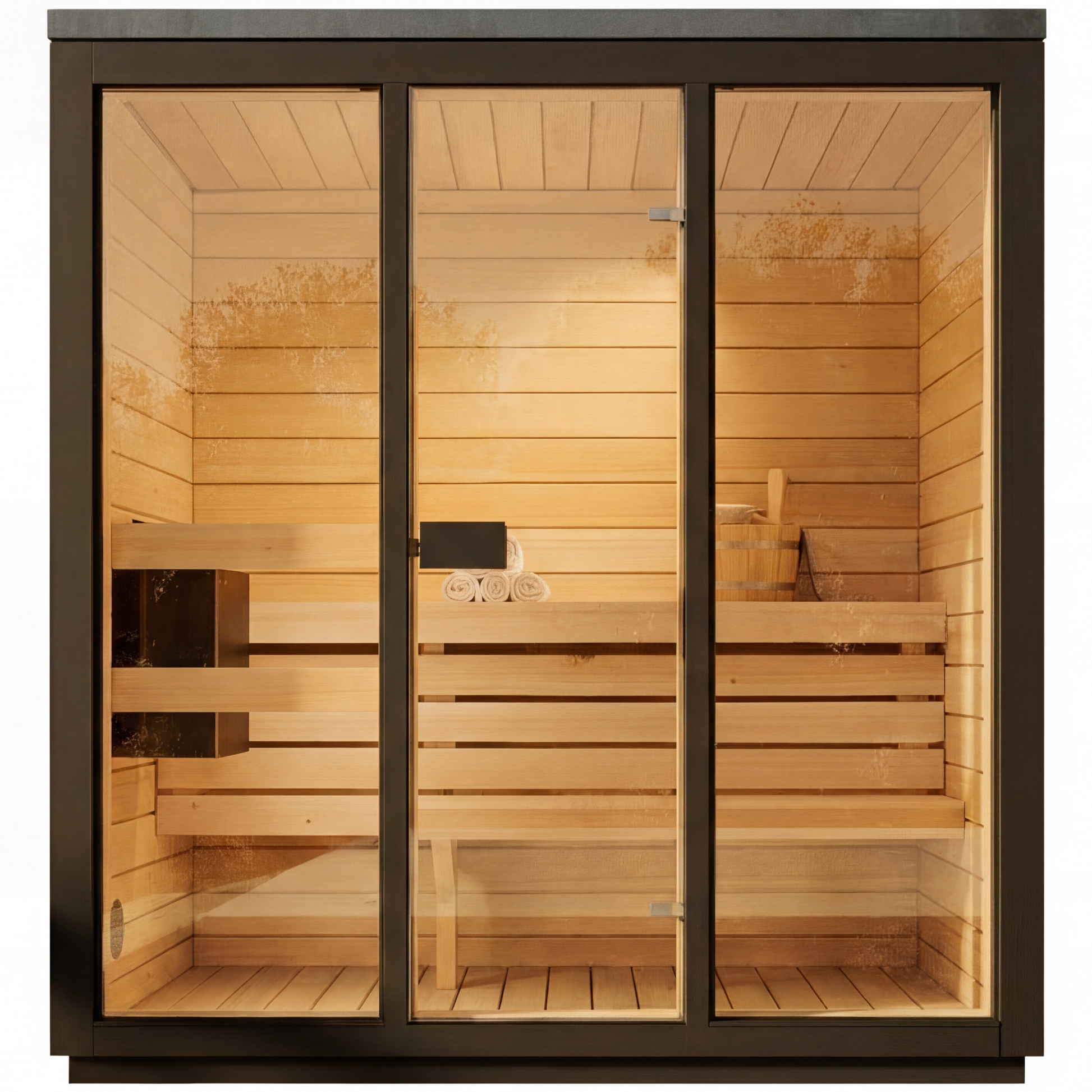 SaunaSupply 3-4 Person Outdoor Thermowood Cube Sauna - ELLA Black Edition | Includes Heater & Accessories