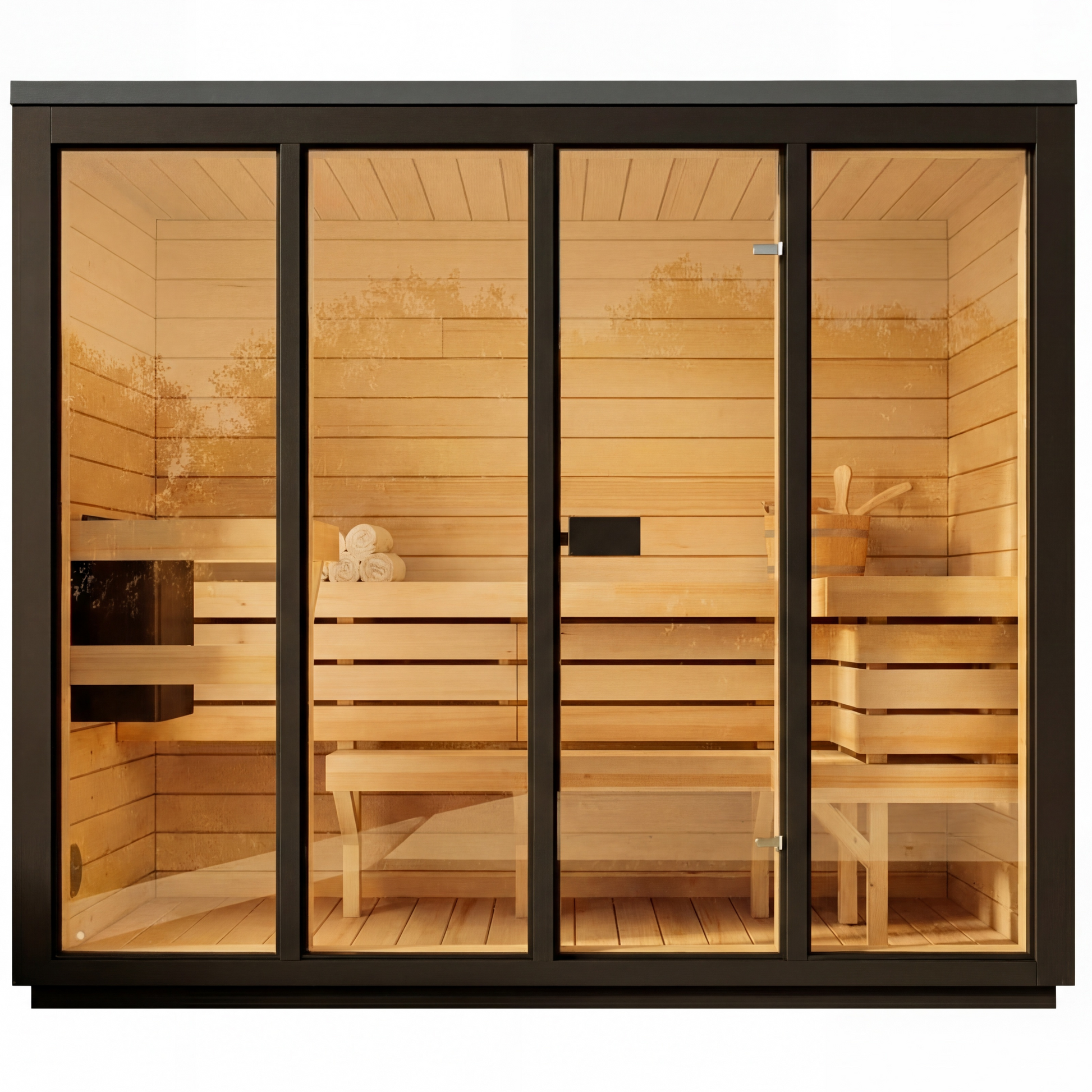 SaunaSupply 4 Person Outdoor Thermowood Cube Sauna - ELLA XL Black Edition | Includes Heater & Accessories