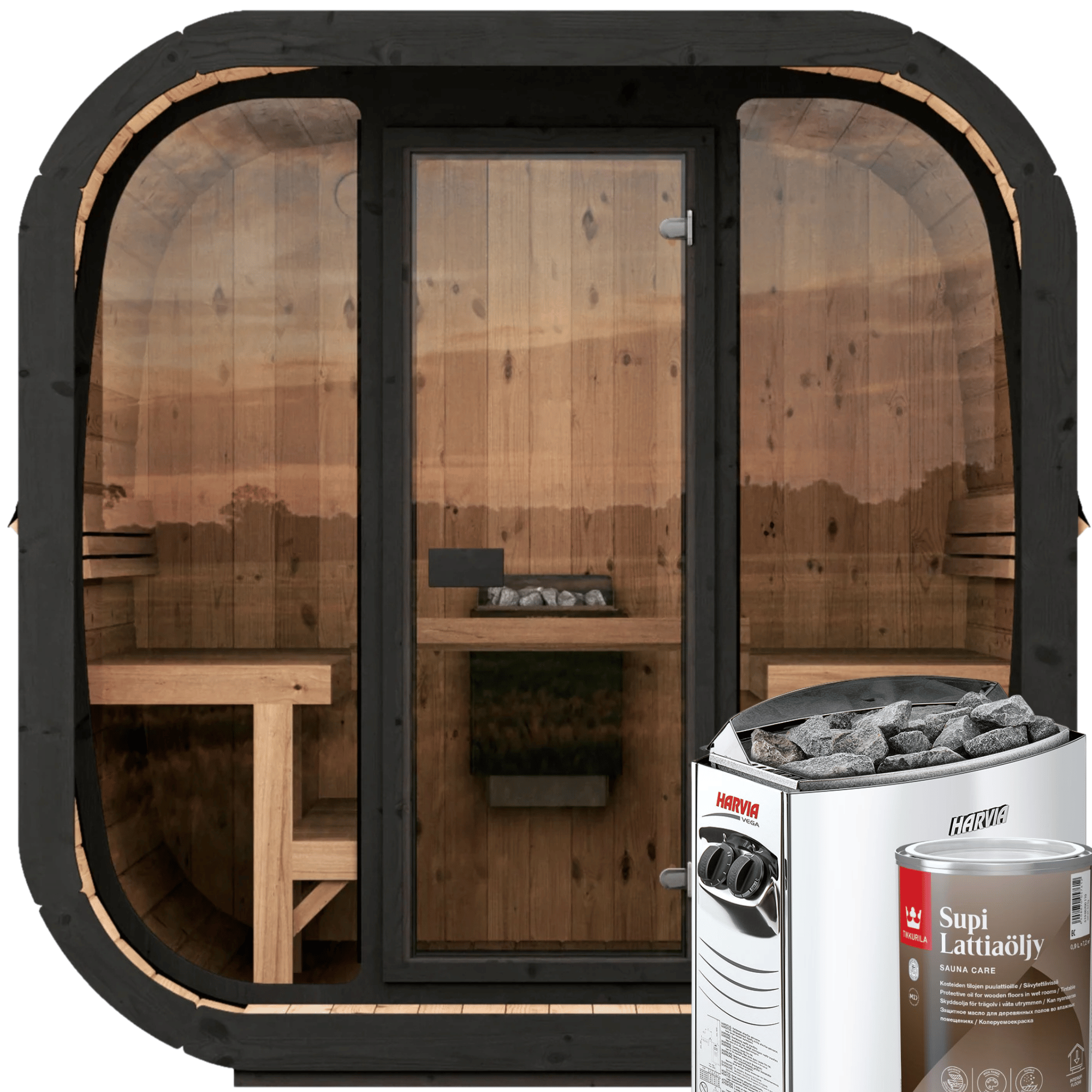 6 Person Extra Large Outdoor Premium Thermowood Cube Sauna - HELK Edition | Home & Garden | Includes Harvia Vega BC90 9KW Heater, LED Lights & SupiOil Protection