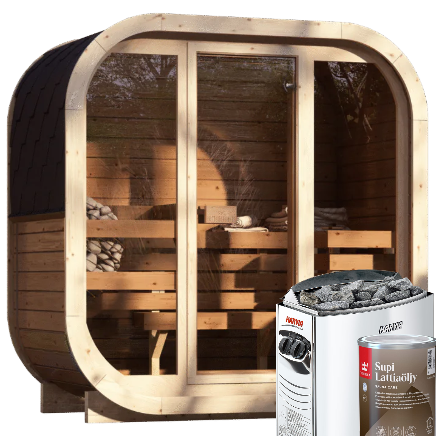2-3 Person Outdoor Premium Thermowood Cube Sauna Bundle - ILLI H2 Edition | Home & Garden | Includes Harvia BC60 Heater, LED Lights & SupiOil Protection