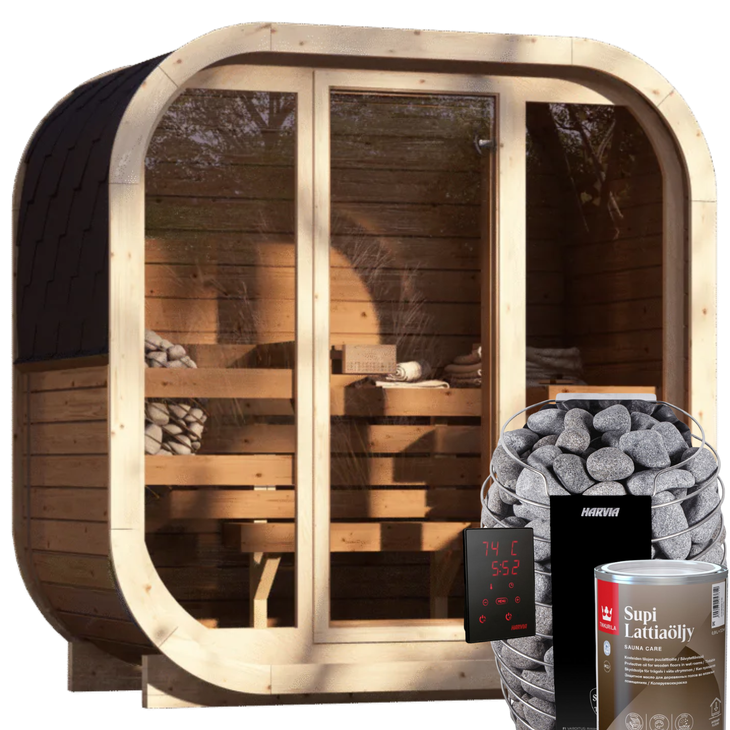 2-3 Person Outdoor Premium Thermowood Cube Sauna Bundle - ILLI H2 Edition | Home & Garden | Includes Harvia Spirit WiFi Heater, LED Lights & SupiOil Protection