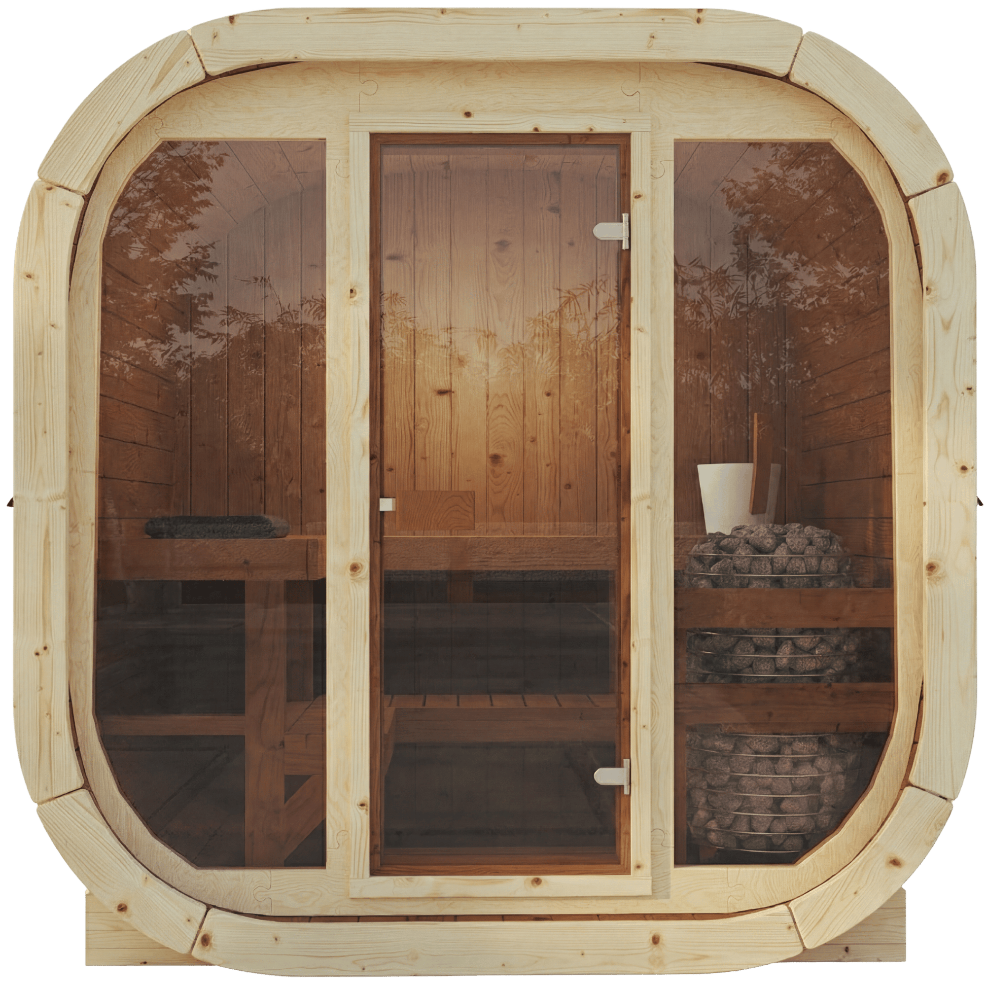 3-4 Person Outdoor Premium Thermowood Cube Sauna Bundle - ALASKA 160 Glass Front Edition | Home & Garden | Includes Harvia BC60 Heater, LED Lights & SupiOil Protection