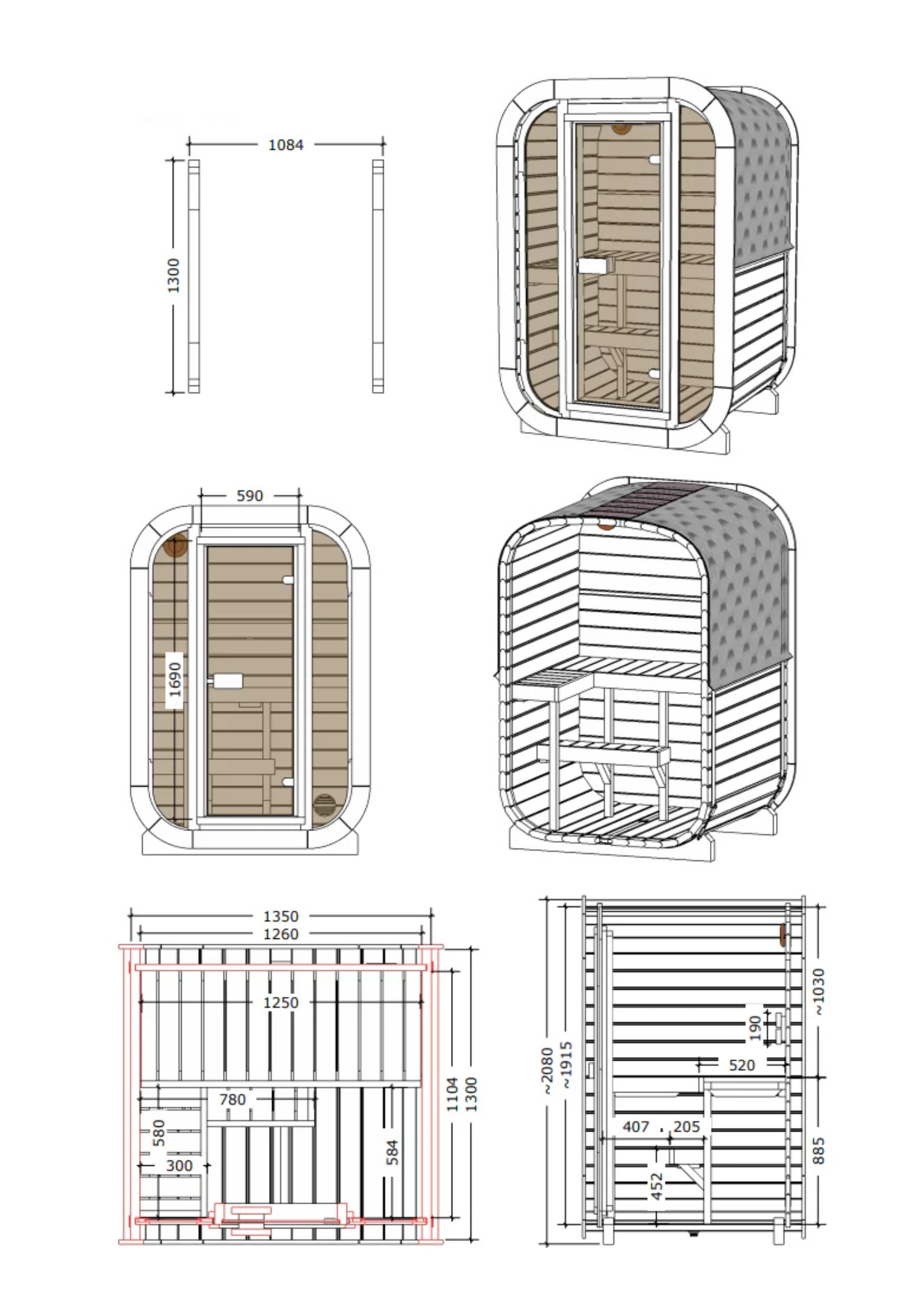 2-osobowa zewnętrzna premium sauna z termodrewna w zestawie - SKOG Black Edition | Dom i Ogród | Zawiera piec Harvia, oświetlenie LED i ochronę SupiOil