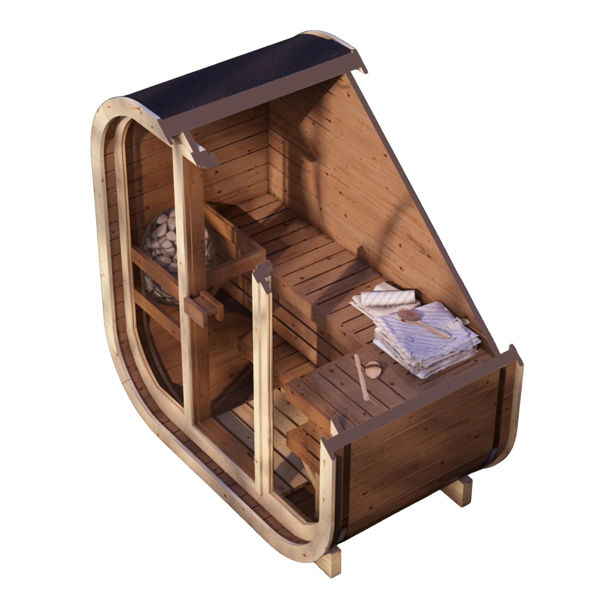 2-osobowa zewnętrzna premium sauna z drewna termicznego w zestawie - edycja SKOG | Dom i ogród | Zawiera piec Harvia, oświetlenie LED i ochronę SupiOil
