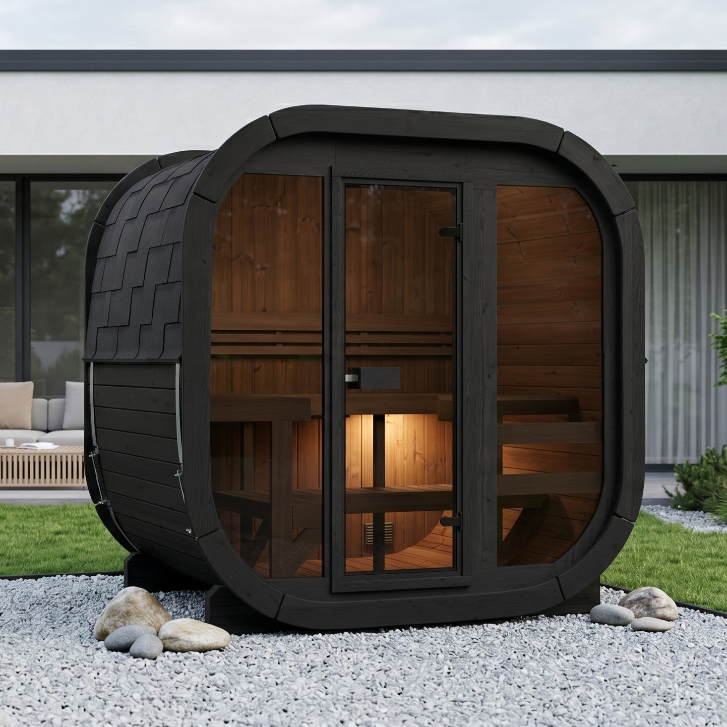 Outdoor Premium Thermowood Cube Sauna - ALASKA 160 L Black Edition | Home & Garden (4-5 Person)