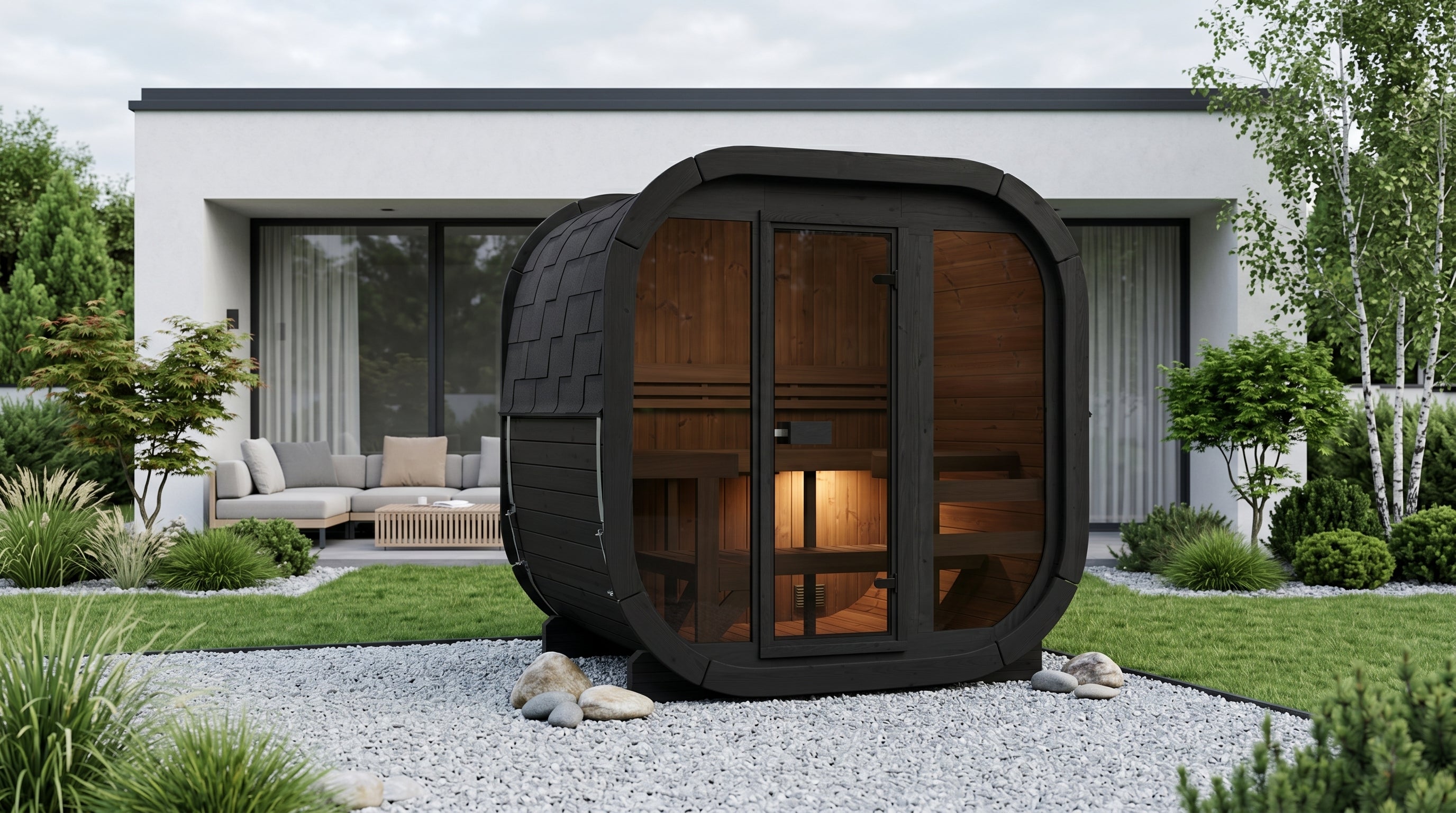Outdoor Premium Thermowood Cube Sauna - ALASKA 160 L Black Edition | Home & Garden (4-5 Person)