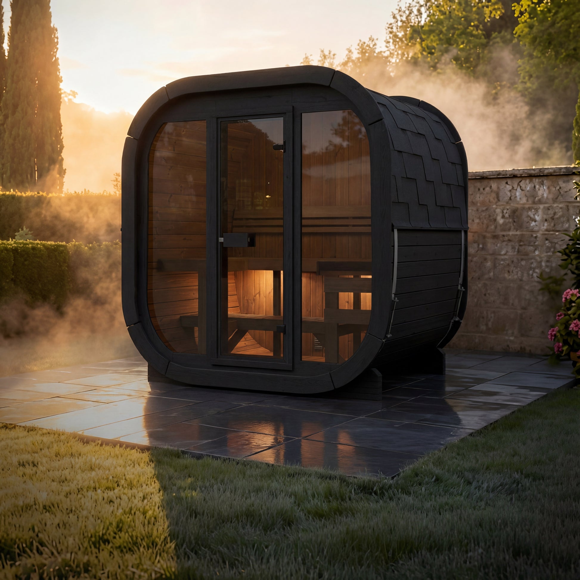 SaunaSupply 3-4 Person Large Outdoor Thermowood Cube Sauna - ALASKA Black Edition | Includes Heater & Accessories