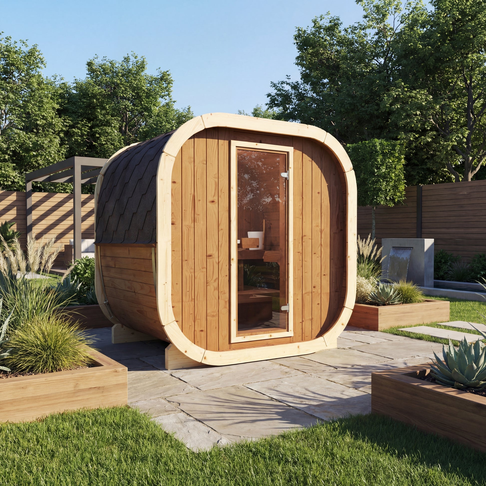 3-4 Person Outdoor Premium Thermowood Cube Sauna Bundle - ALASKA 130 Edition | Home & Garden | Includes Harvia BC60 Heater, LED Lights & SupiOil Protection