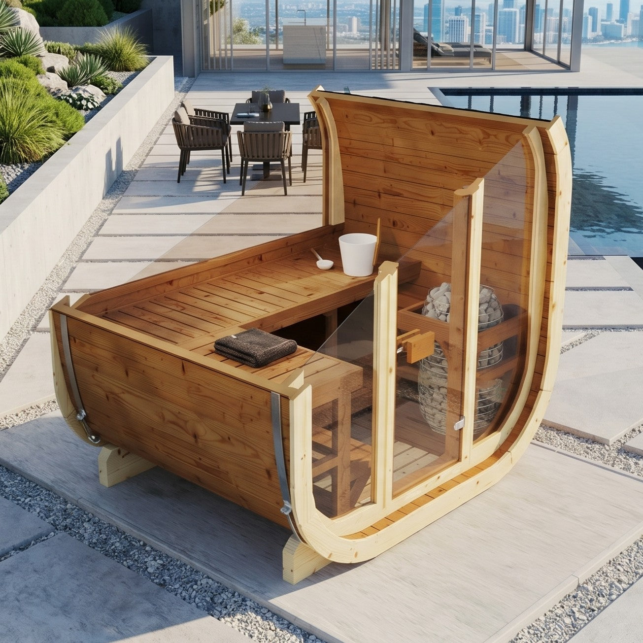 Outdoor Premium Thermowood Cube Sauna - ALASKA 160 Glass Front Edition | Home & Garden (4-Person)