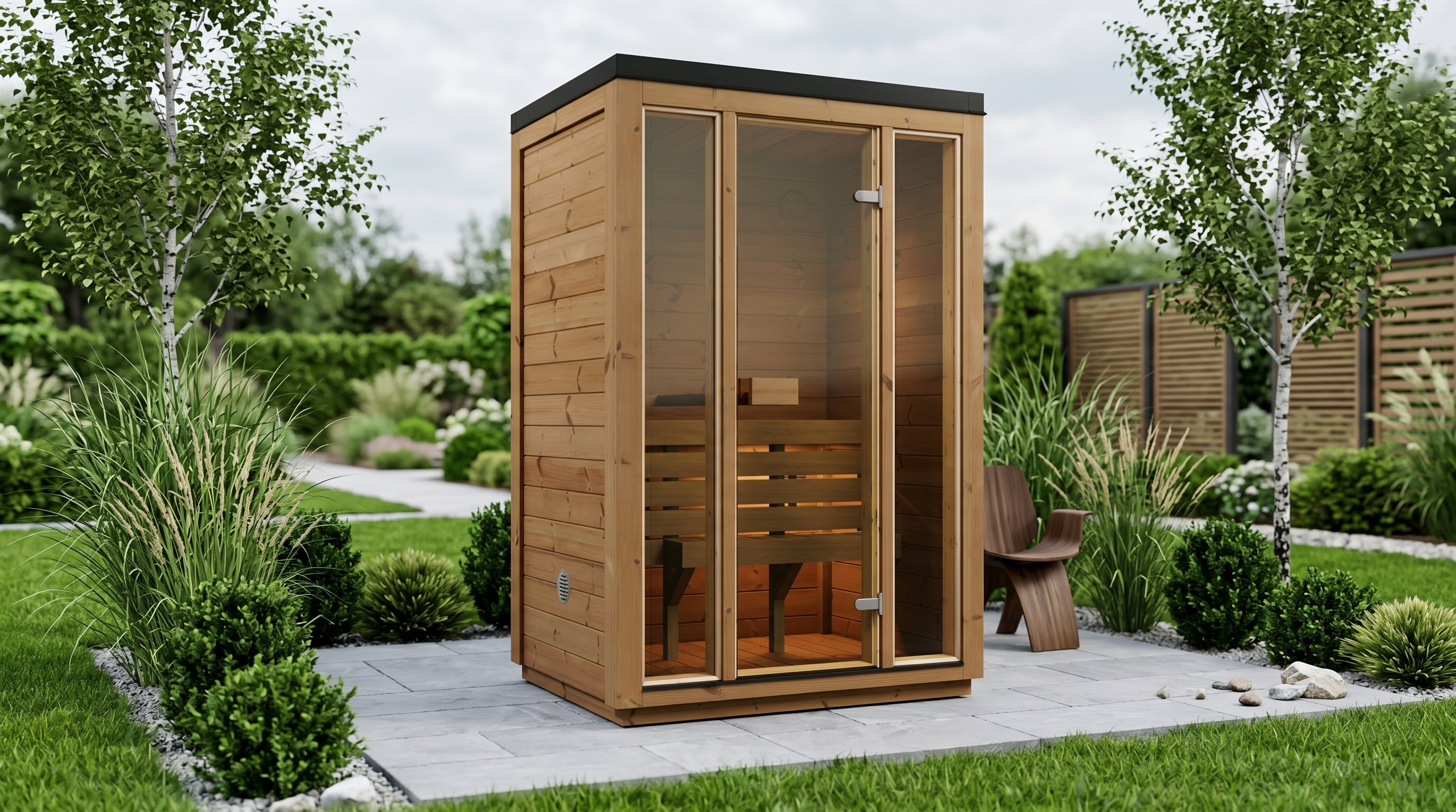 Sauna zewnętrzna dla 2 osób Premium Thermowood Cube - ELLA Wydanie Kompaktowe | Dom i Ogród | Zawiera ochronę SupiOil (nowość)