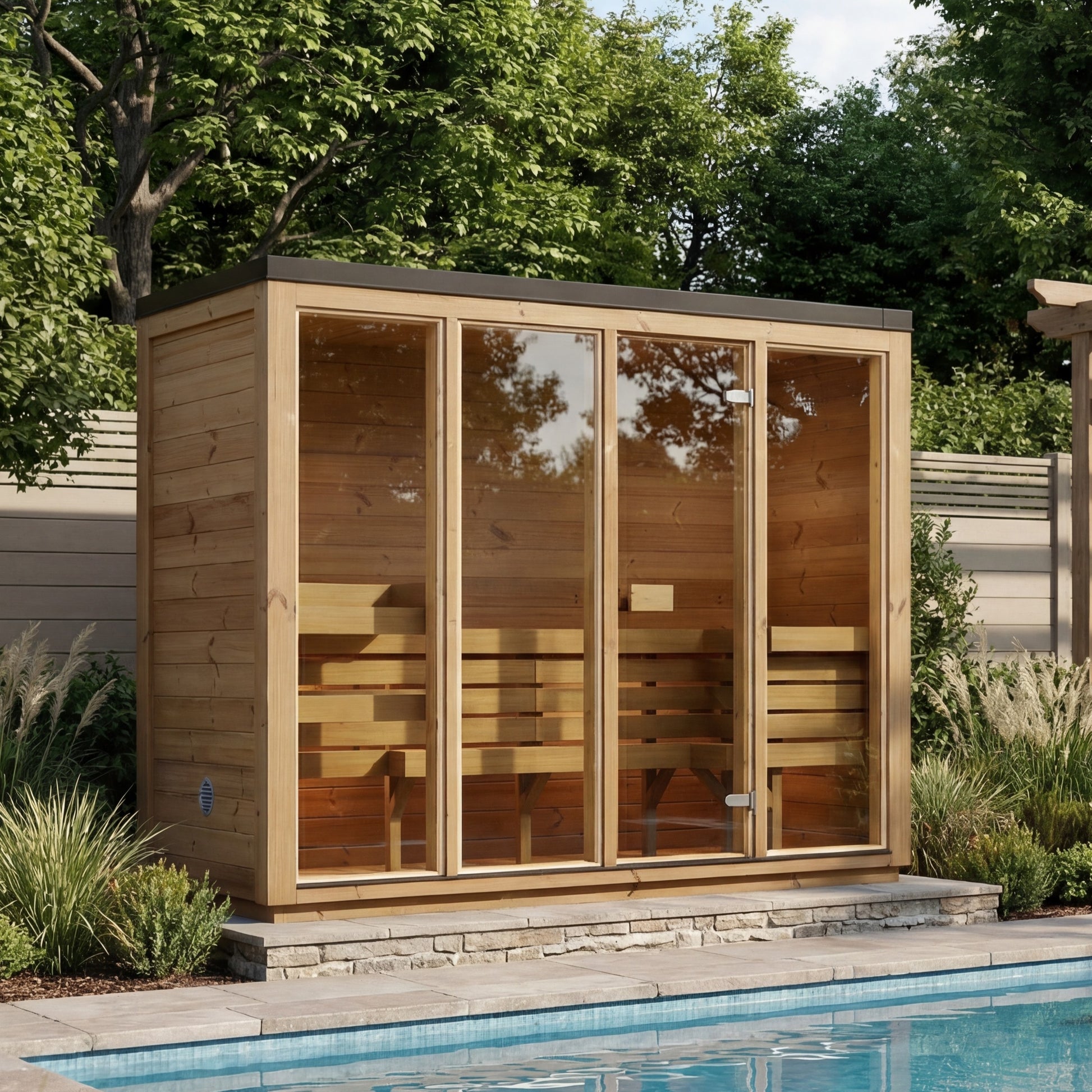 SaunaSupply 4 Person Outdoor Thermowood Cube Sauna - ELLA XL Edition | Includes Heater & Accessories (new)