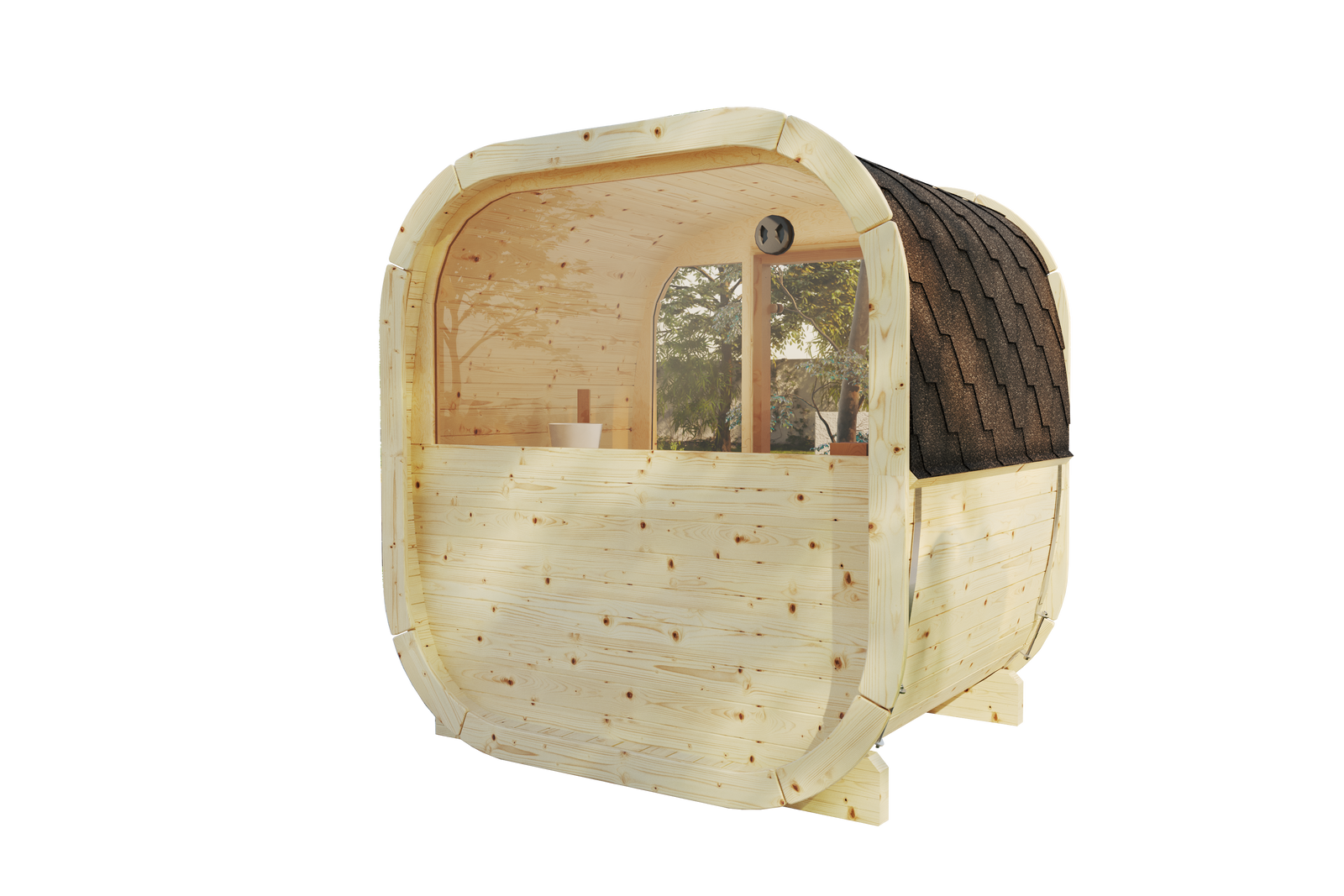 SaunaSupply EKE130 Cube Thermowood 4 Person Outdoor Sauna - Includes Bucket, Ladle, Thermometor, SupiOil
