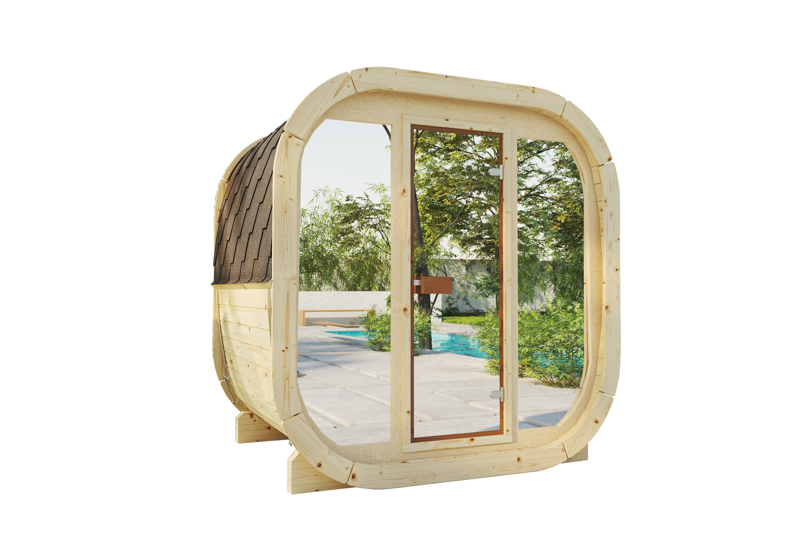 SaunaSupply EKE130 Cube Thermowood 4 Person Outdoor Sauna - Includes Bucket, Ladle, Thermometor, SupiOil