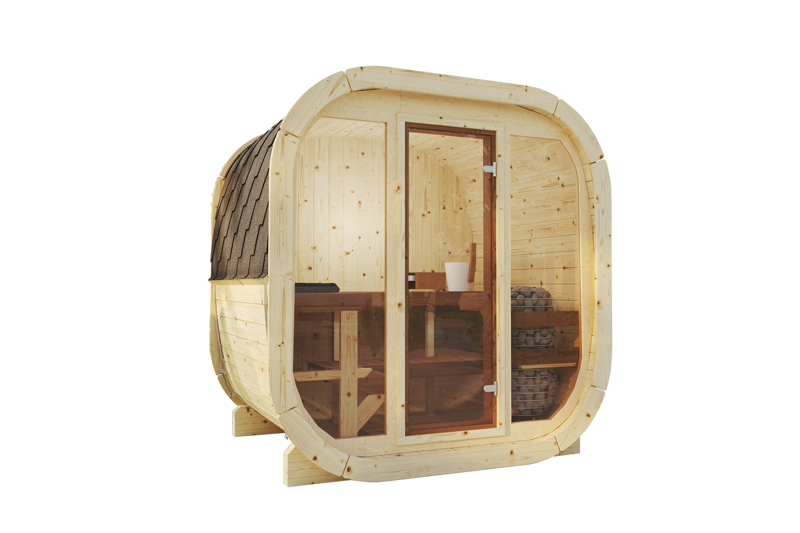 SaunaSupply EKE130 Cube Thermowood 4 Person Outdoor Sauna - Includes Bucket, Ladle, Thermometor, SupiOil