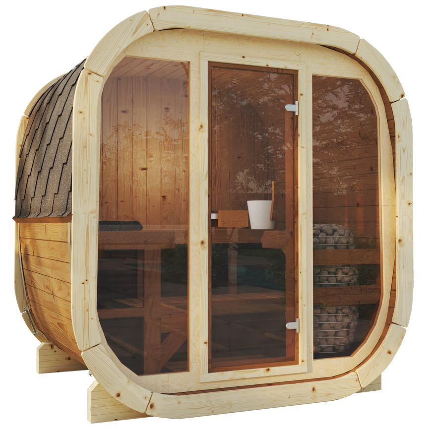 3-4 Person Outdoor Premium Thermowood Cube Sauna Bundle - ALASKA 160 Glass Front Edition | Home & Garden | Includes Harvia BC60 Heater, LED Lights & SupiOil Protection