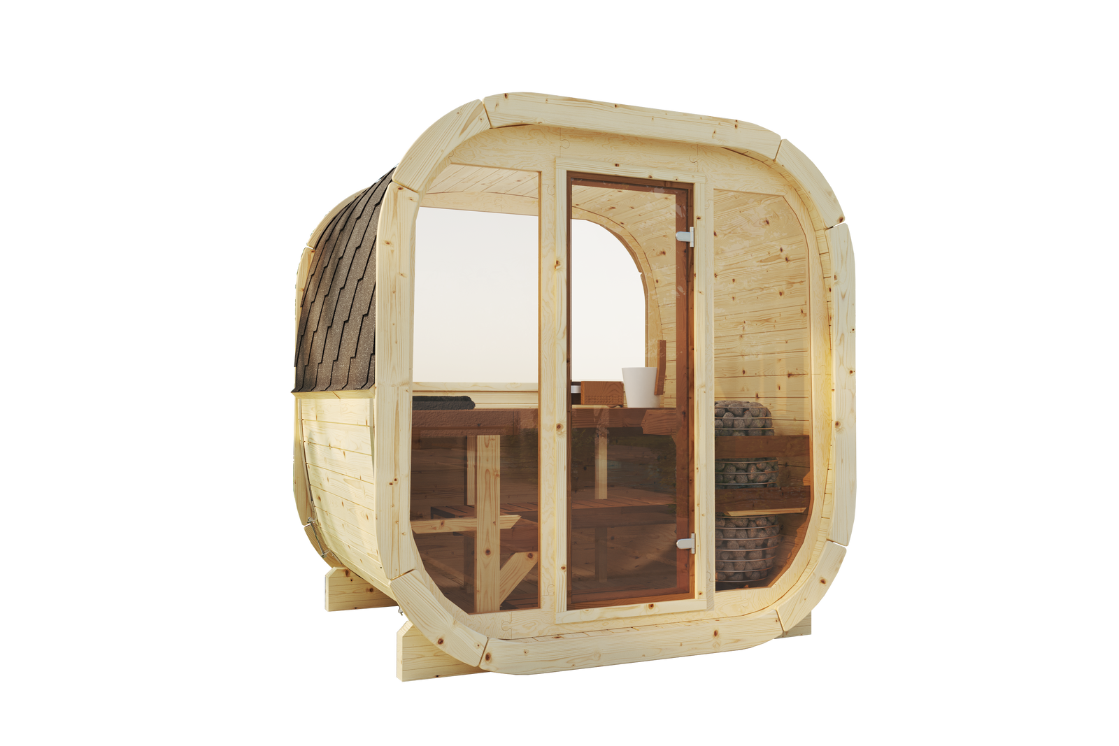 SaunaSupply EKE130 Cube Thermowood 4 Person Outdoor Sauna - Includes Bucket, Ladle, Thermometor, SupiOil