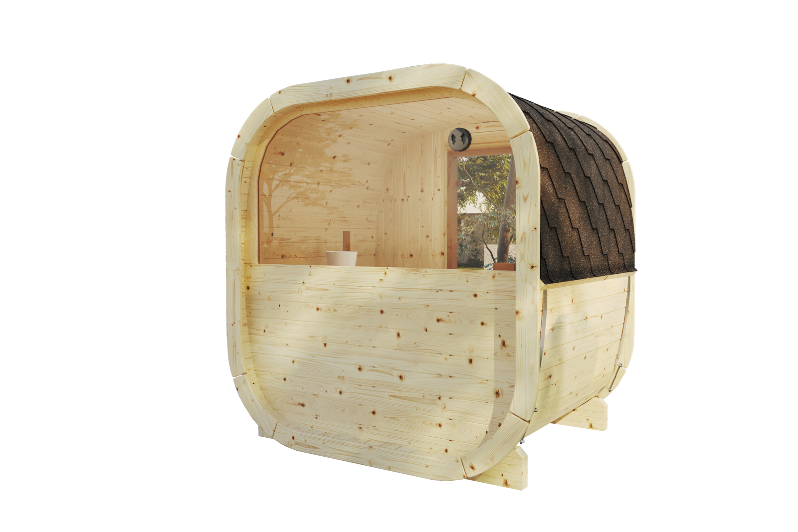SaunaSupply EKE130 Cube Thermowood 4 Person Outdoor Sauna - Includes Bucket, Ladle, Thermometor, SupiOil