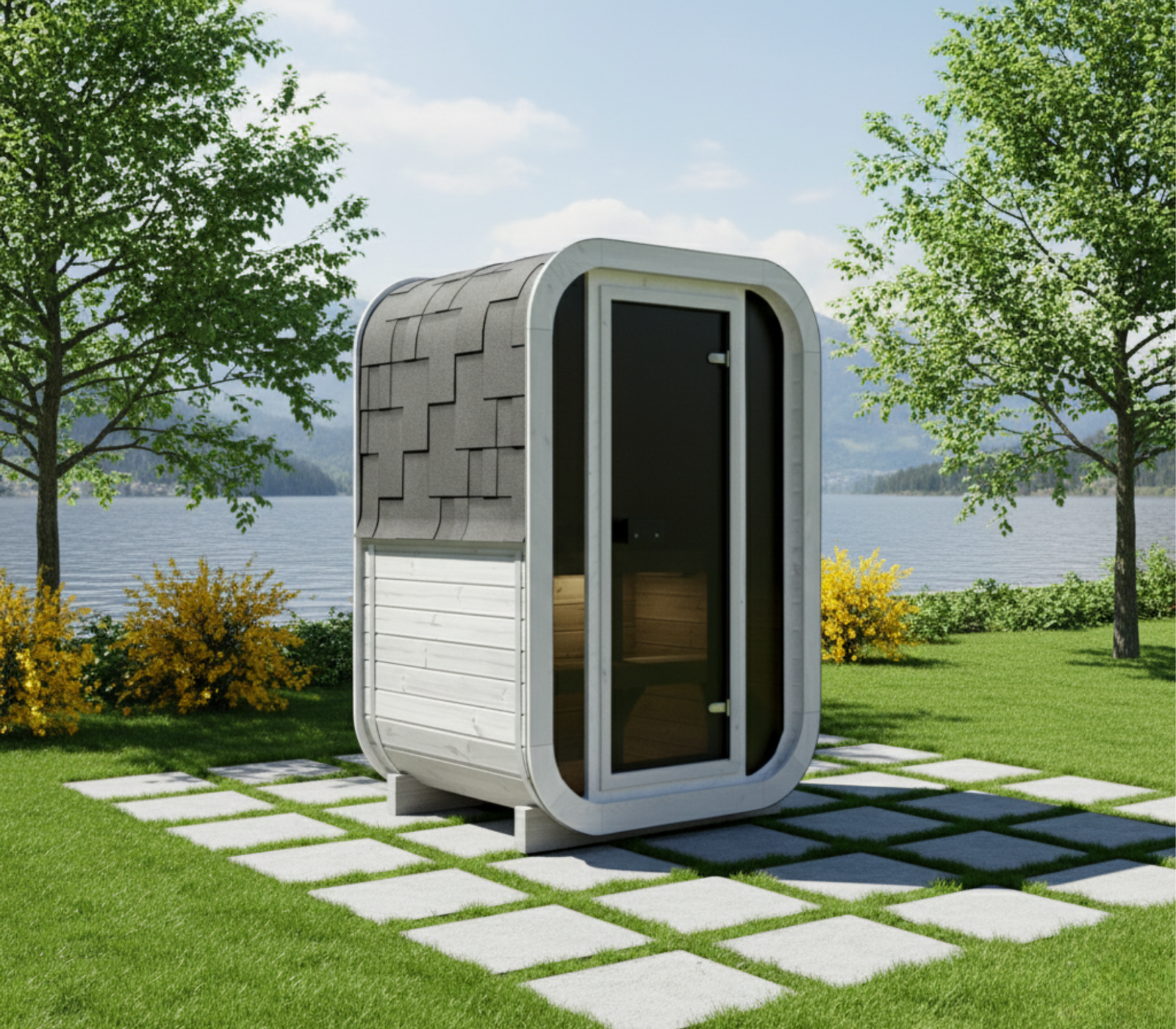 SaunaSupply ULLA130 Thermowood 2 Person Outdoor Sauna (colour white) - Includes Bucket, Ladle, Thermometor, SupiOil