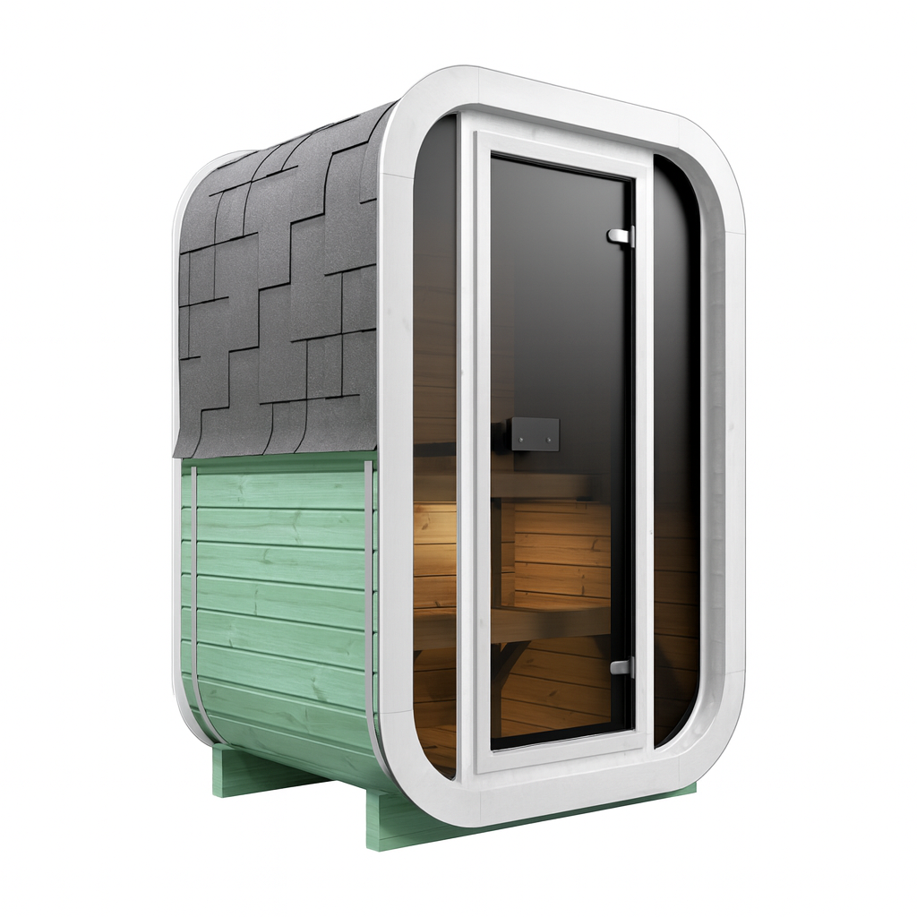 SaunaSupply ULLA130 Thermowood 2 Person Outdoor Sauna (colour mint green) - Includes Bucket, Ladle, Thermometor, SupiOil