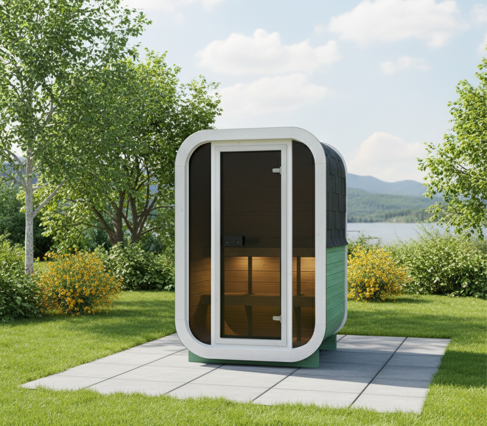 SaunaSupply ULLA130 Thermowood 2 Person Outdoor Sauna (colour mint green) - Includes Bucket, Ladle, Thermometor, SupiOil