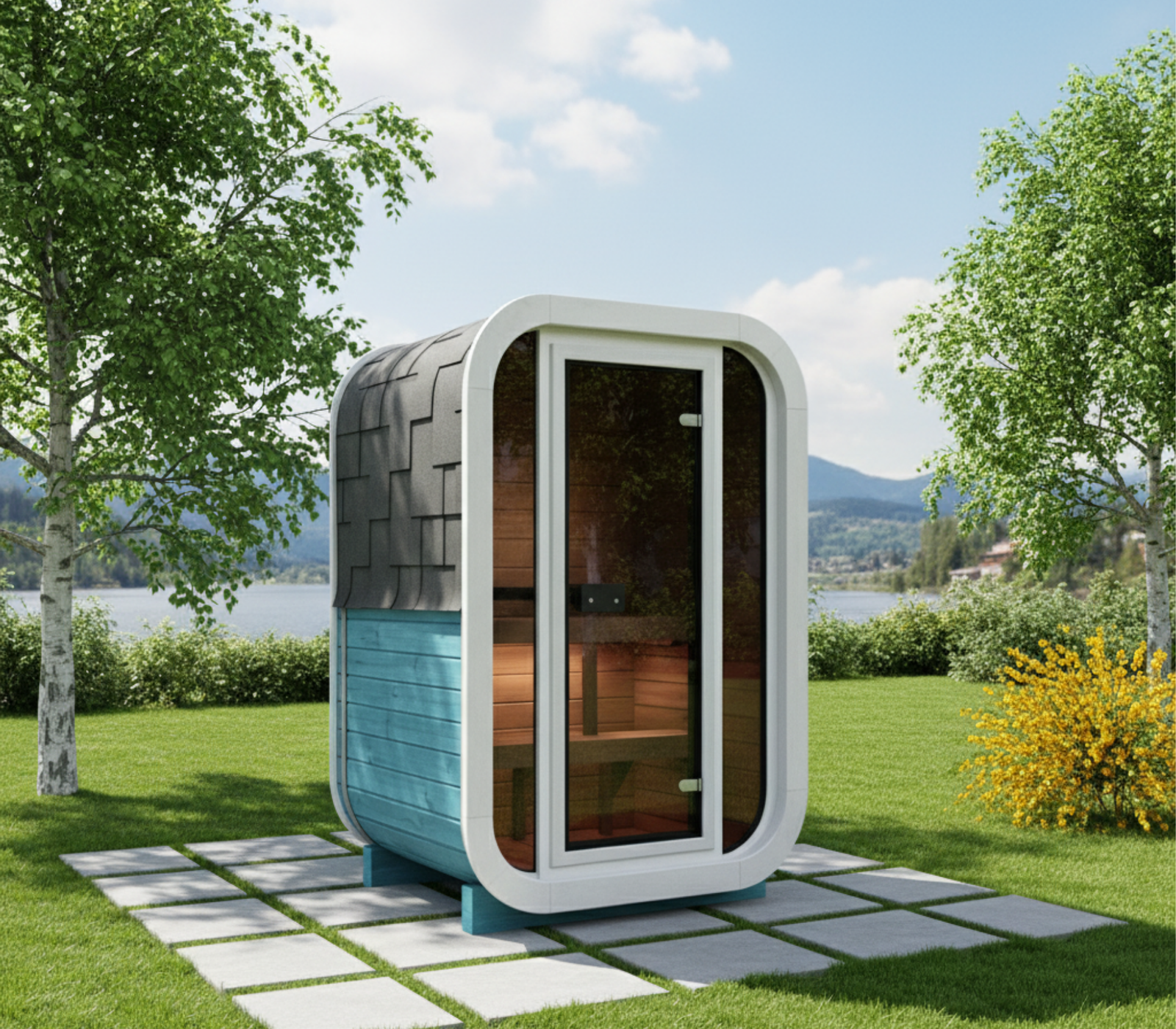 SaunaSupply ULLA130 Thermowood 2 Person Outdoor Sauna (colour blue) - Includes Bucket, Ladle, Thermometor, SupiOil