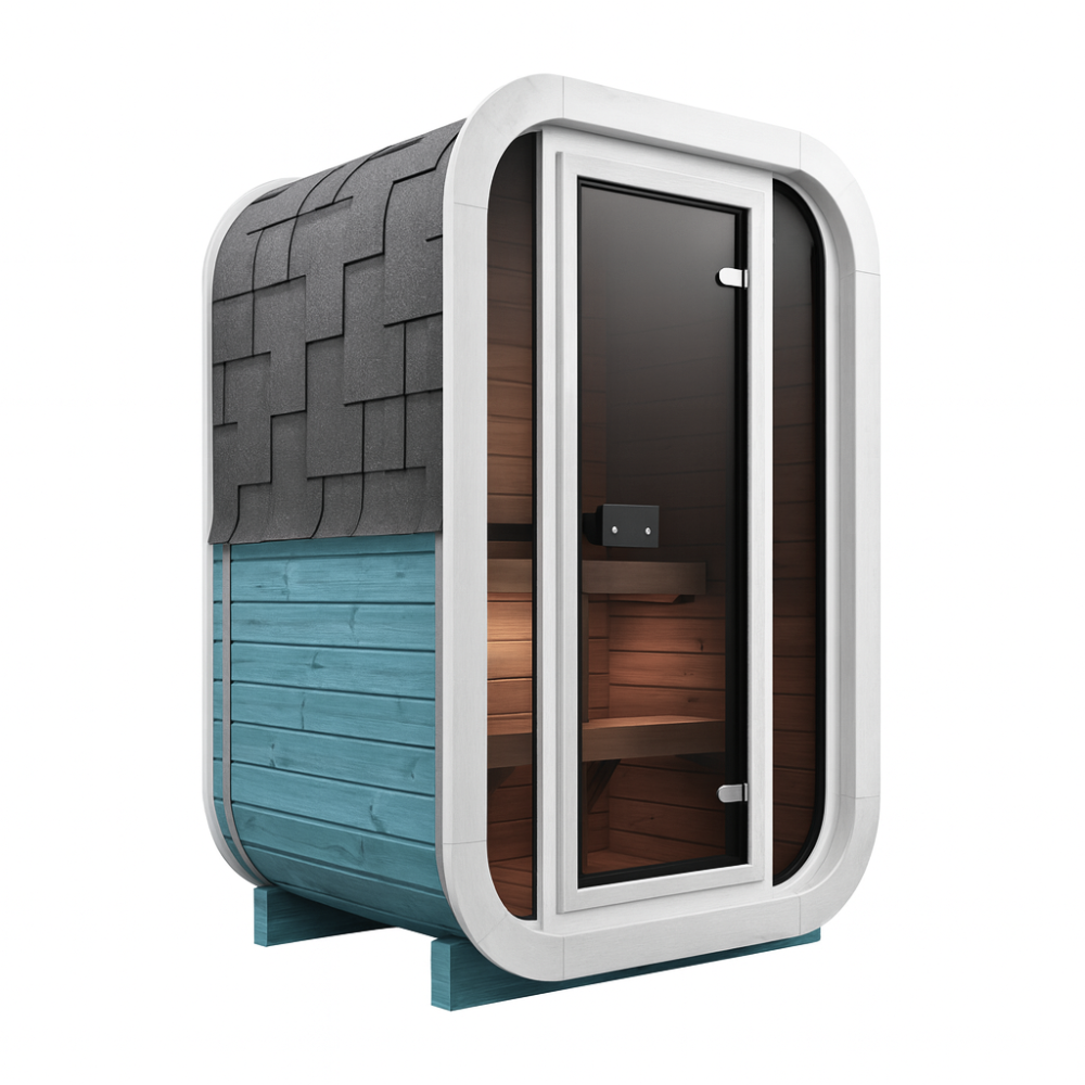 SaunaSupply ULLA130 Thermowood 2 Person Outdoor Sauna (colour blue) - Includes Bucket, Ladle, Thermometor, SupiOil