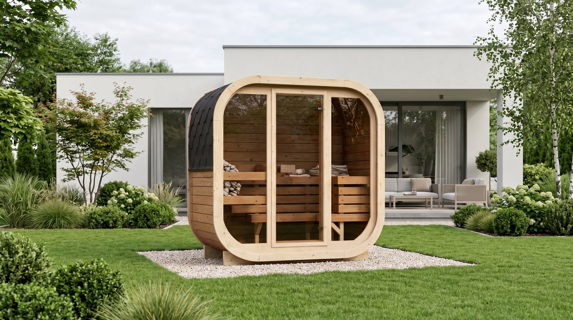 2-3 Person Outdoor Premium Thermowood Cube Sauna - ILLI H2 Edition | Home & Garden