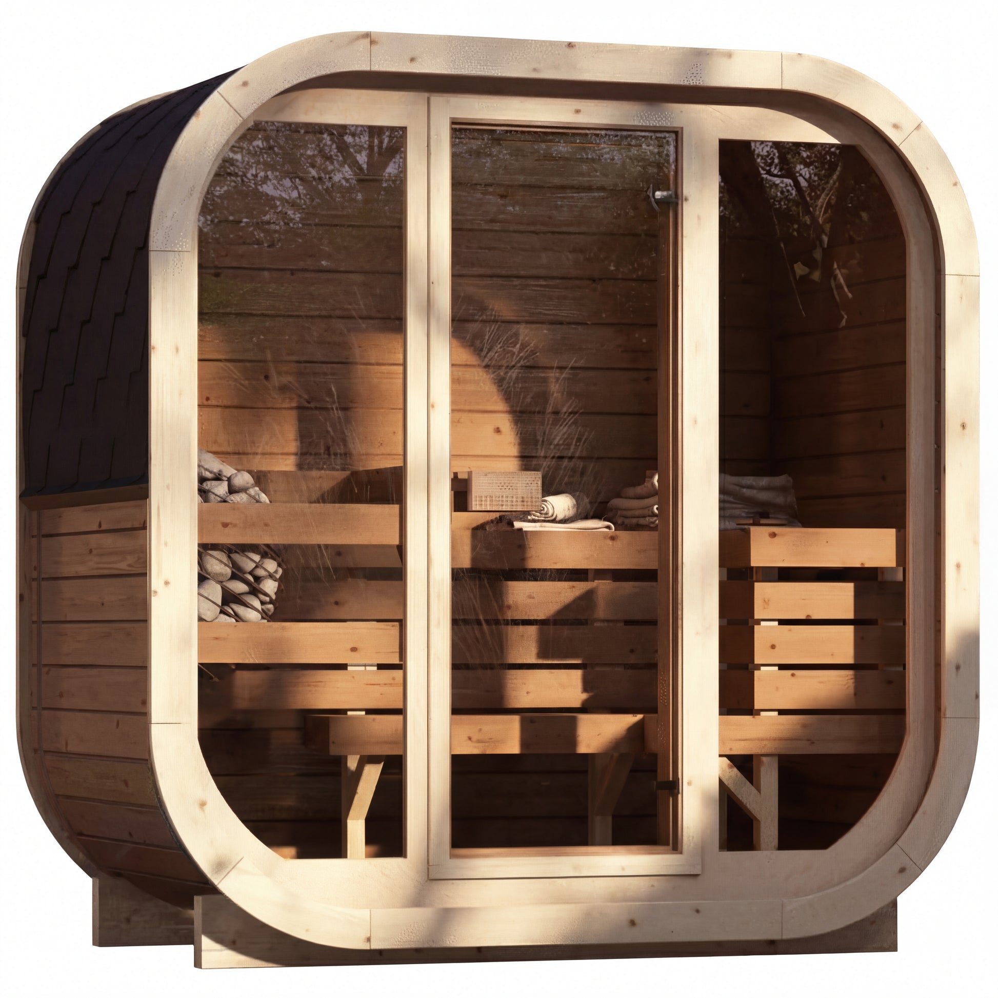 2-3 Person Outdoor Premium Thermowood Cube Sauna - ILLI H2 Black Edition | Home & Garden | Includes SupiOil Protection