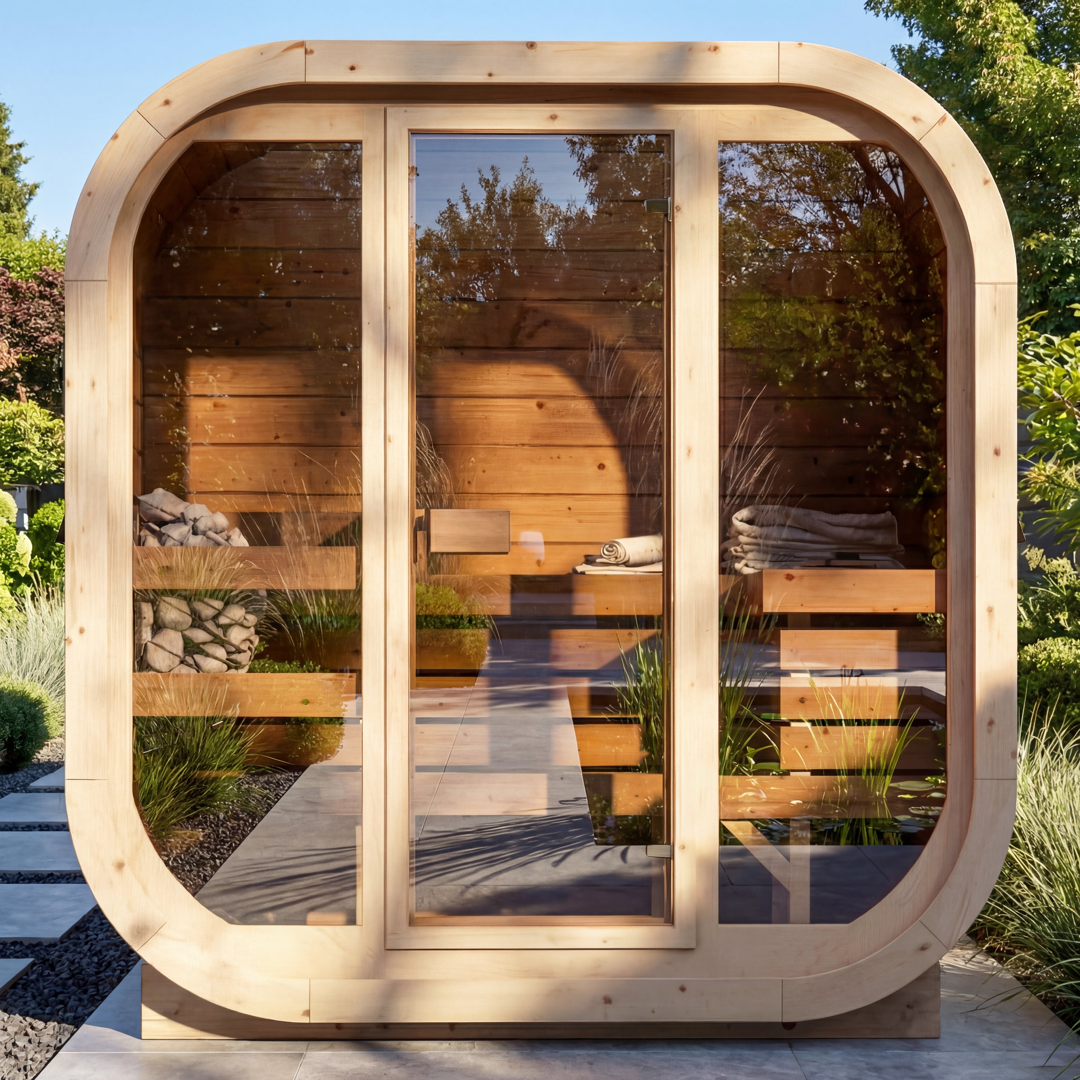 2-3 Person Outdoor Premium Thermowood Cube Sauna - ILLI H2 Edition | Home & Garden | Includes SupiOil Protection (new)