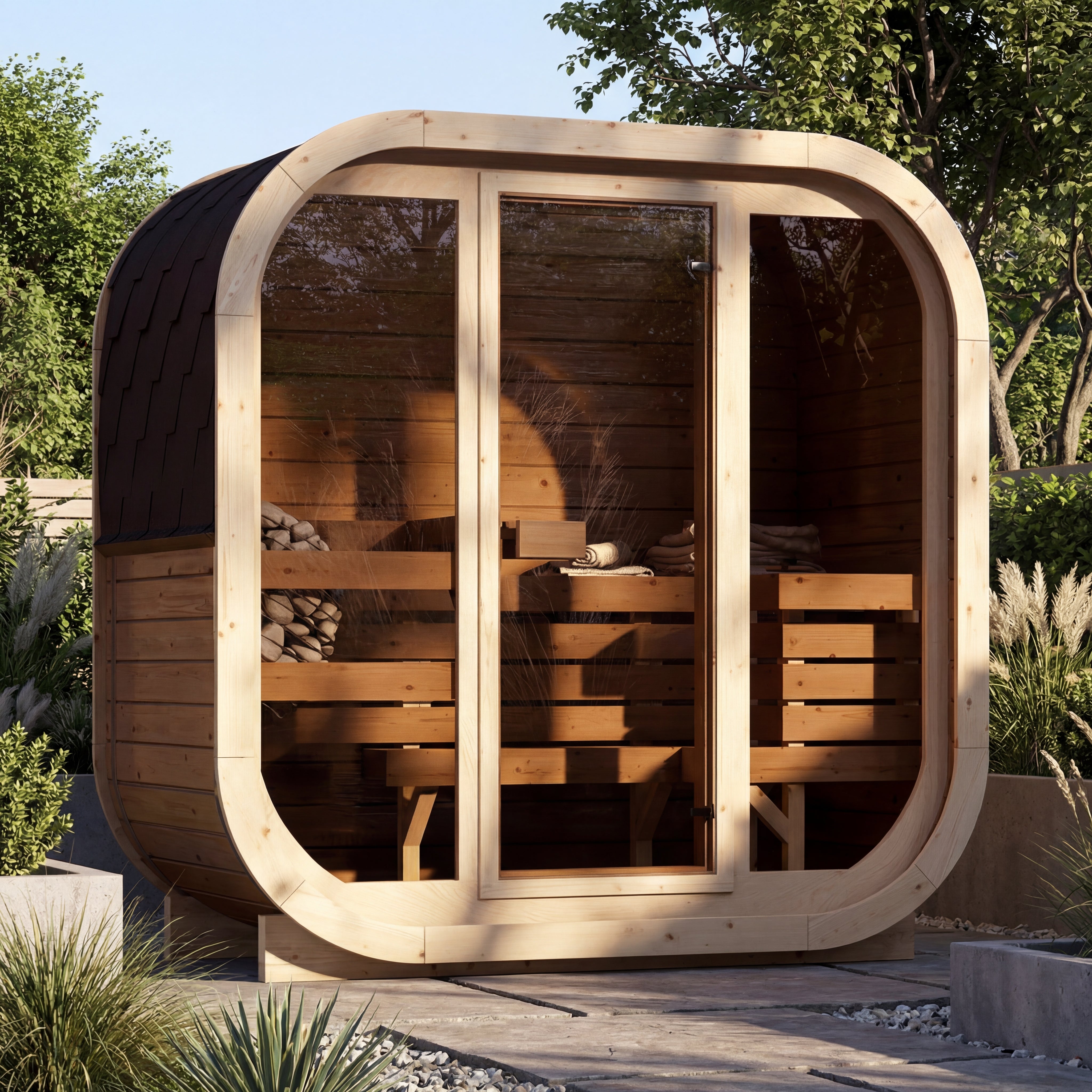 2-3 Person Outdoor Premium Thermowood Cube Sauna - ILLI H2 Edition | Home & Garden | Includes SupiOil Protection (new)