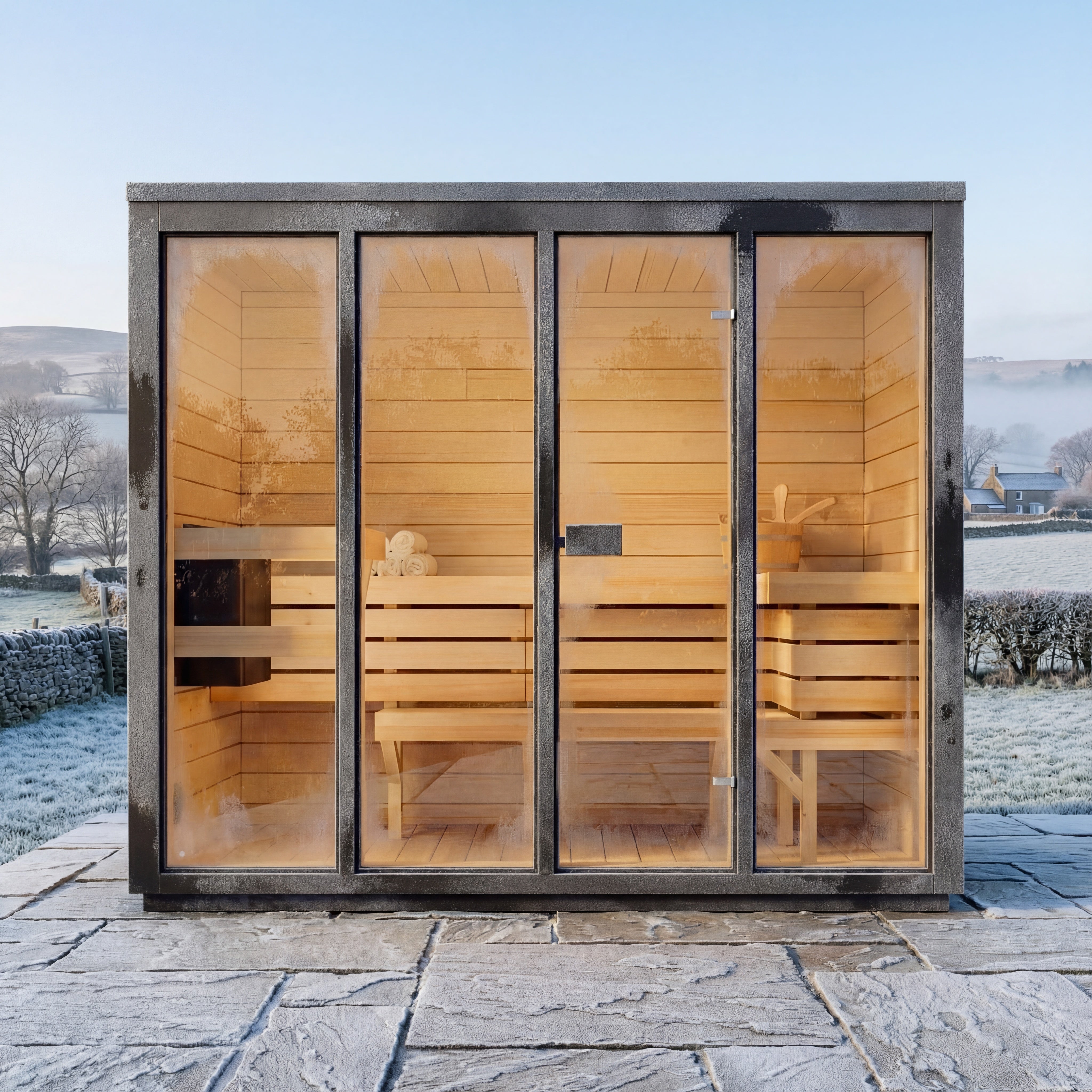 SaunaSupply 4 Person Outdoor Thermowood Cube Sauna - ELLA XL Black Edition | Includes Heater & Accessories