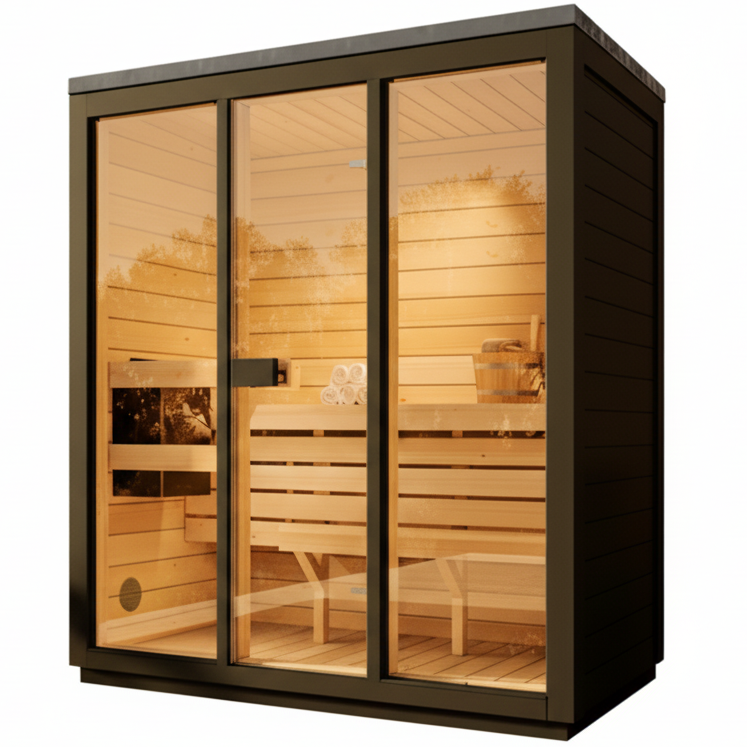 SaunaSupply 3-4 Person Outdoor Thermowood Cube Sauna - ELLA Black Edition | Includes Heater & Accessories