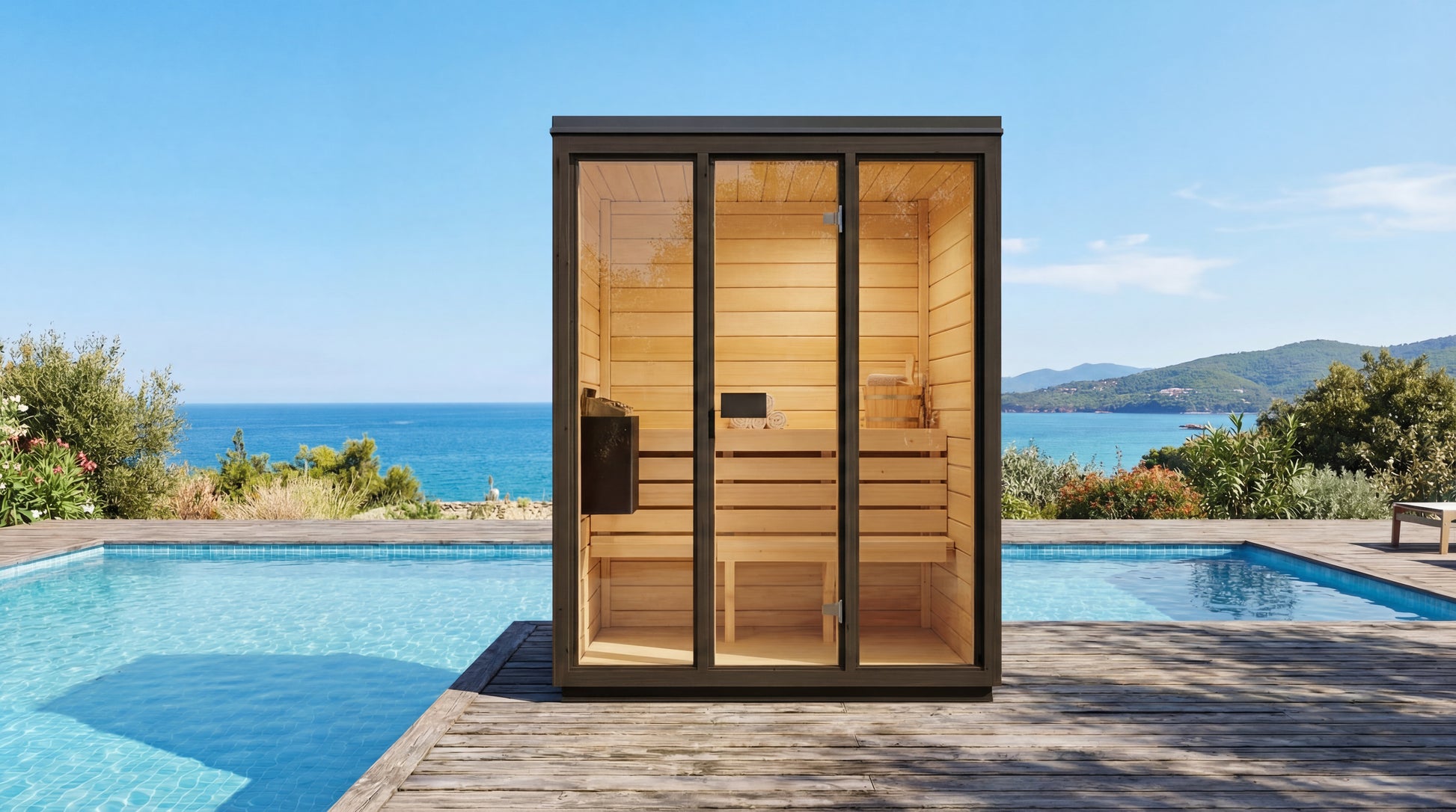 SaunaSupply 3-4 Person Outdoor Thermowood Cube Sauna - ELLA Black Edition | Includes Heater & Accessories