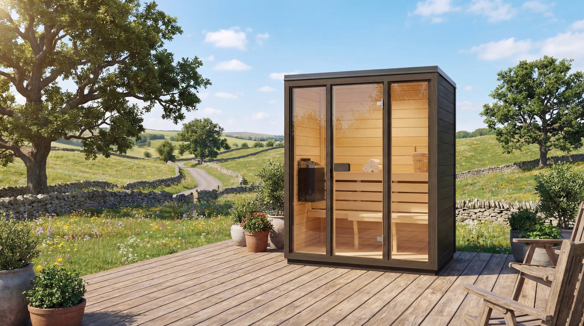 SaunaSupply 3-4 Person Outdoor Thermowood Cube Sauna - ELLA Black Edition | Includes Heater & Accessories