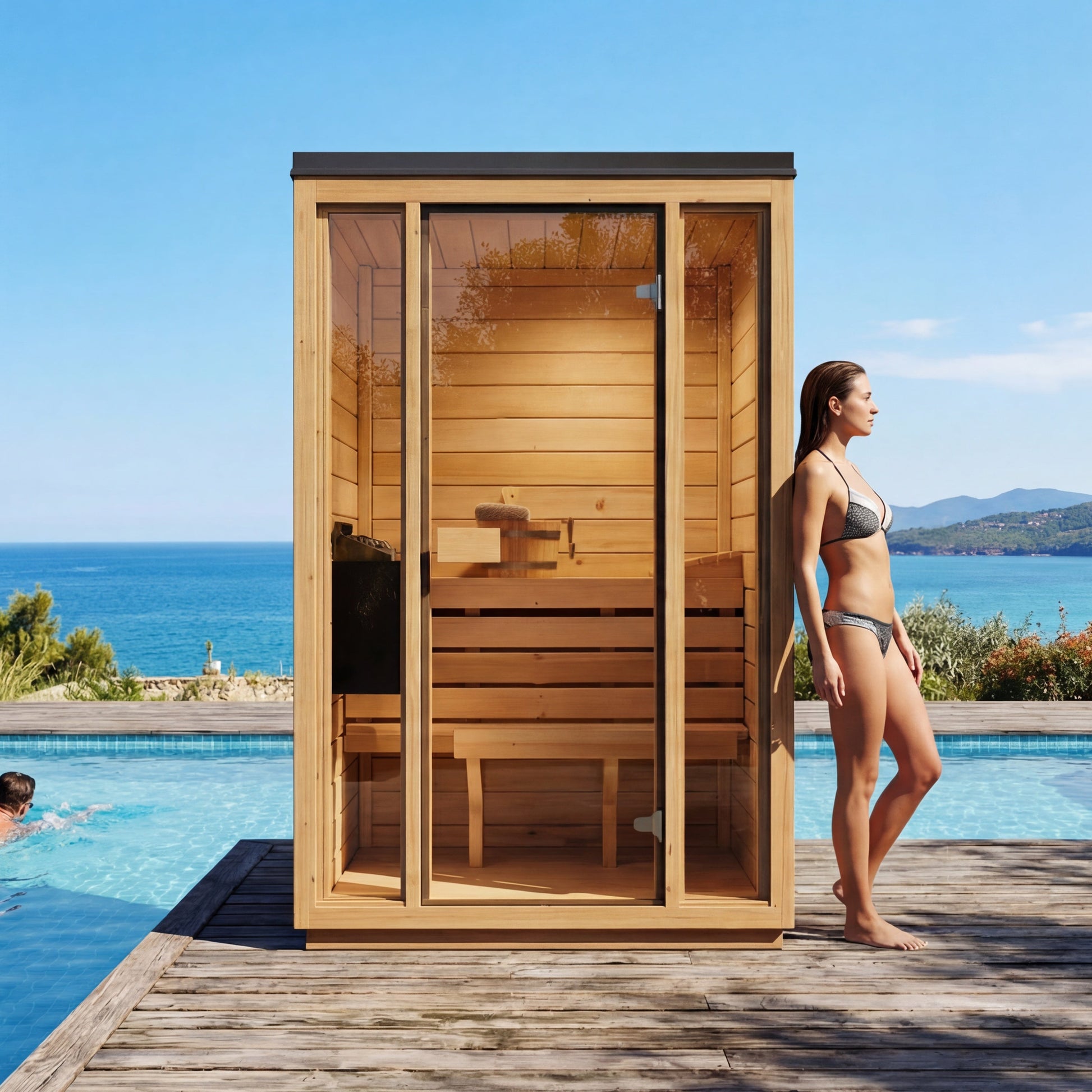 SaunaSupply 2 Person Outdoor Thermowood Cube Sauna - ELLA Compact Edition | Includes Heater & Accessories (new)