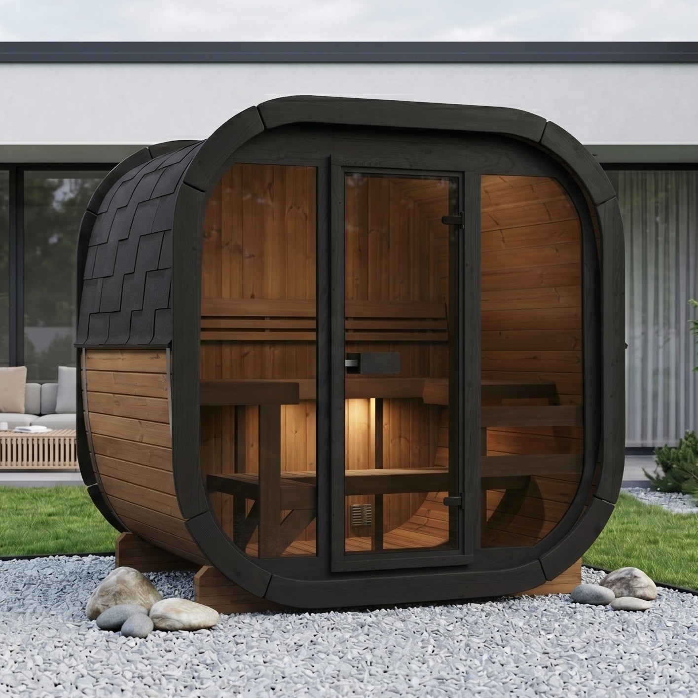 Sauna Kube Premium Thermowood na zewnątrz dla 4-5 osób - ALASKA L Wydanie | Dom i Ogród | Zawiera piec Harvia, oświetlenie LED i ochronę SupiOil