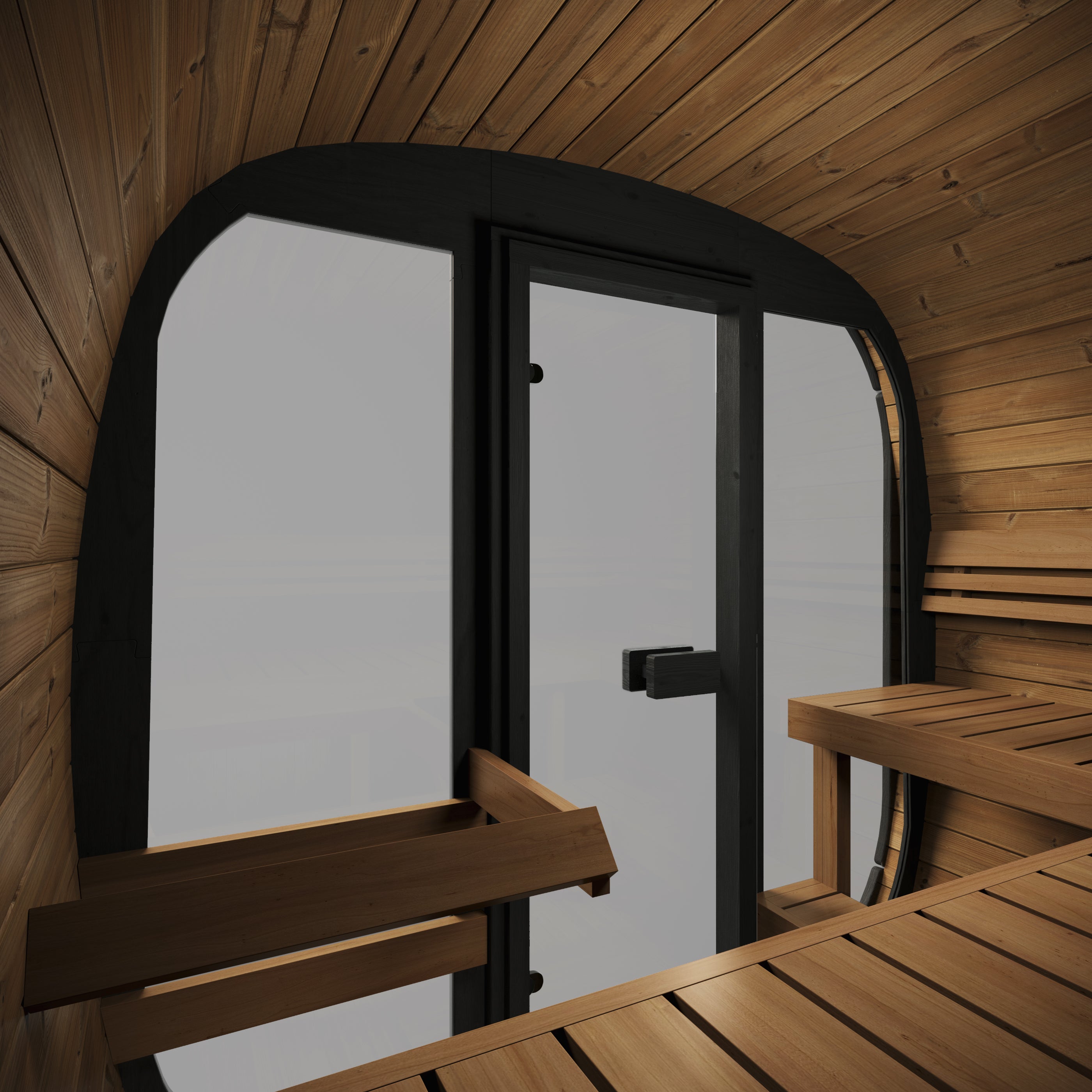 SaunaSupply EKE160 Cube Thermowood 4 Person Outdoor Sauna Black Edition - Includes Bucket, Ladle, Thermometor, SupiOil