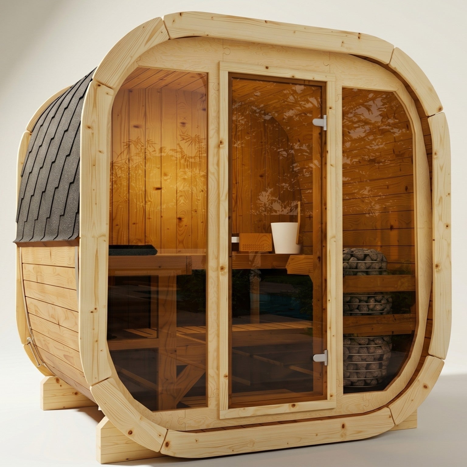 Outdoor Premium Thermowood Cube Sauna - ALASKA 160 Glass Front Edition | Home & Garden (4-Person)