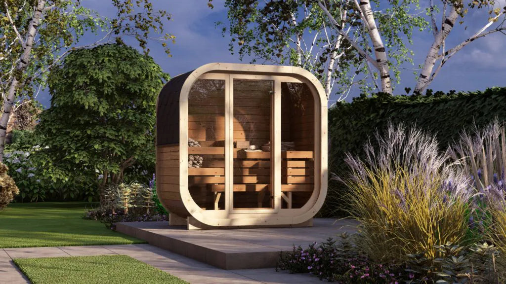 2-3 Person Outdoor Premium Thermowood Cube Sauna Bundle - ILLI H2 Edition | Home & Garden | Includes Harvia BC60 Heater, LED Lights & SupiOil Protection