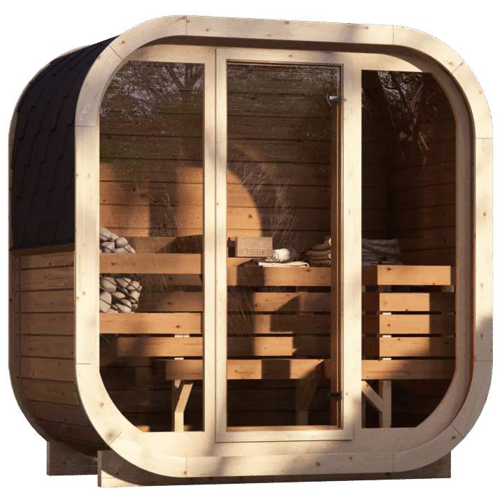 2-3 Person Outdoor Premium Thermowood Cube Sauna Bundle - ILLI H2 Edition | Home & Garden | Includes Harvia BC60 Heater, LED Lights & SupiOil Protection