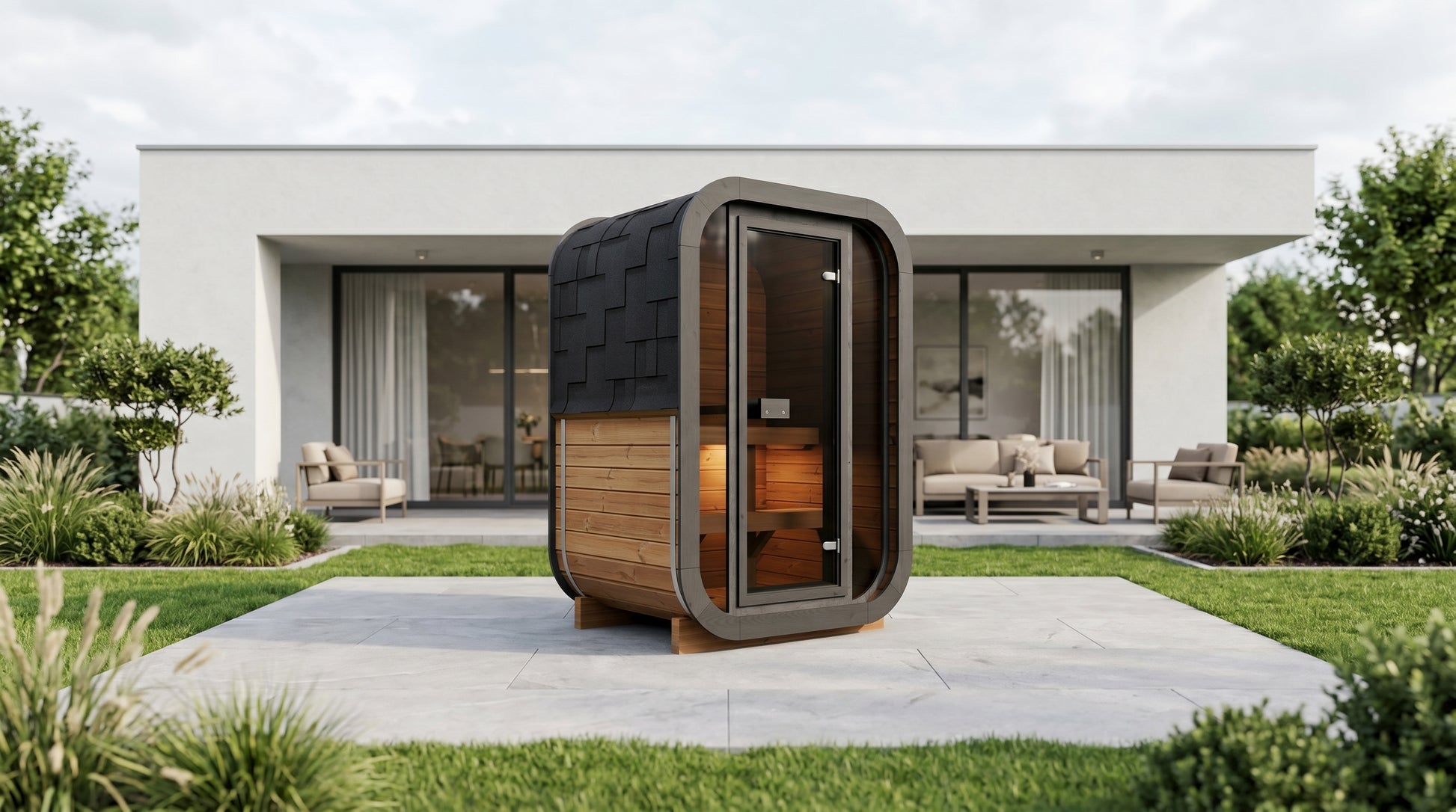 2 Person Outdoor Premium Thermowood Cube Sauna Bundle - SKOG Edition | Home & Garden | Includes Harvia BC60 Heater & LED Lights