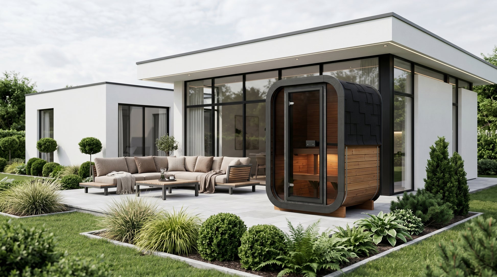 2 Person Outdoor Premium Thermowood Cube Sauna Bundle - SKOG Edition | Home & Garden | Includes Harvia BC60 Heater & LED Lights